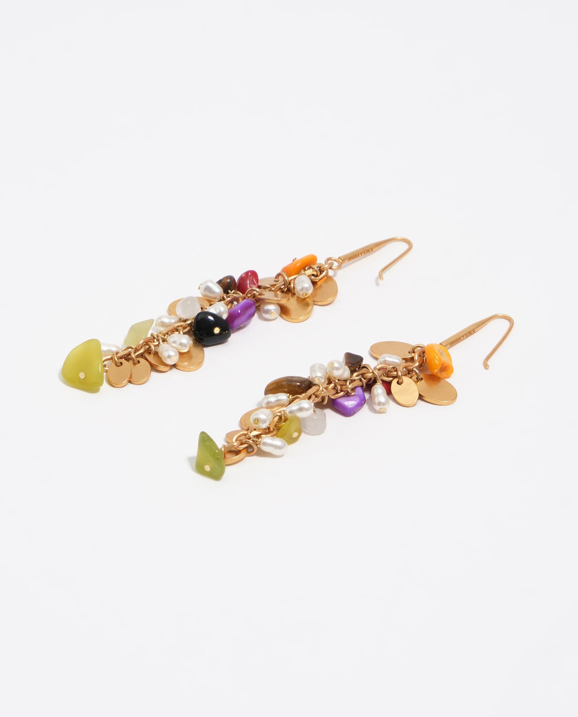 Brincos Pedras e Metal com Textura Dourado-3