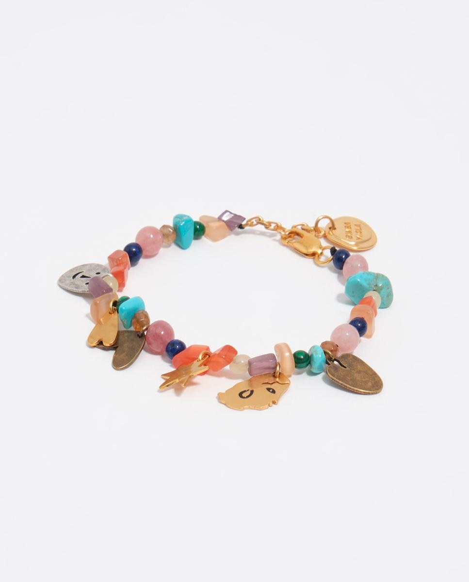 Pulseira Silhuetas Metal Pedras Multicolor Azul-1