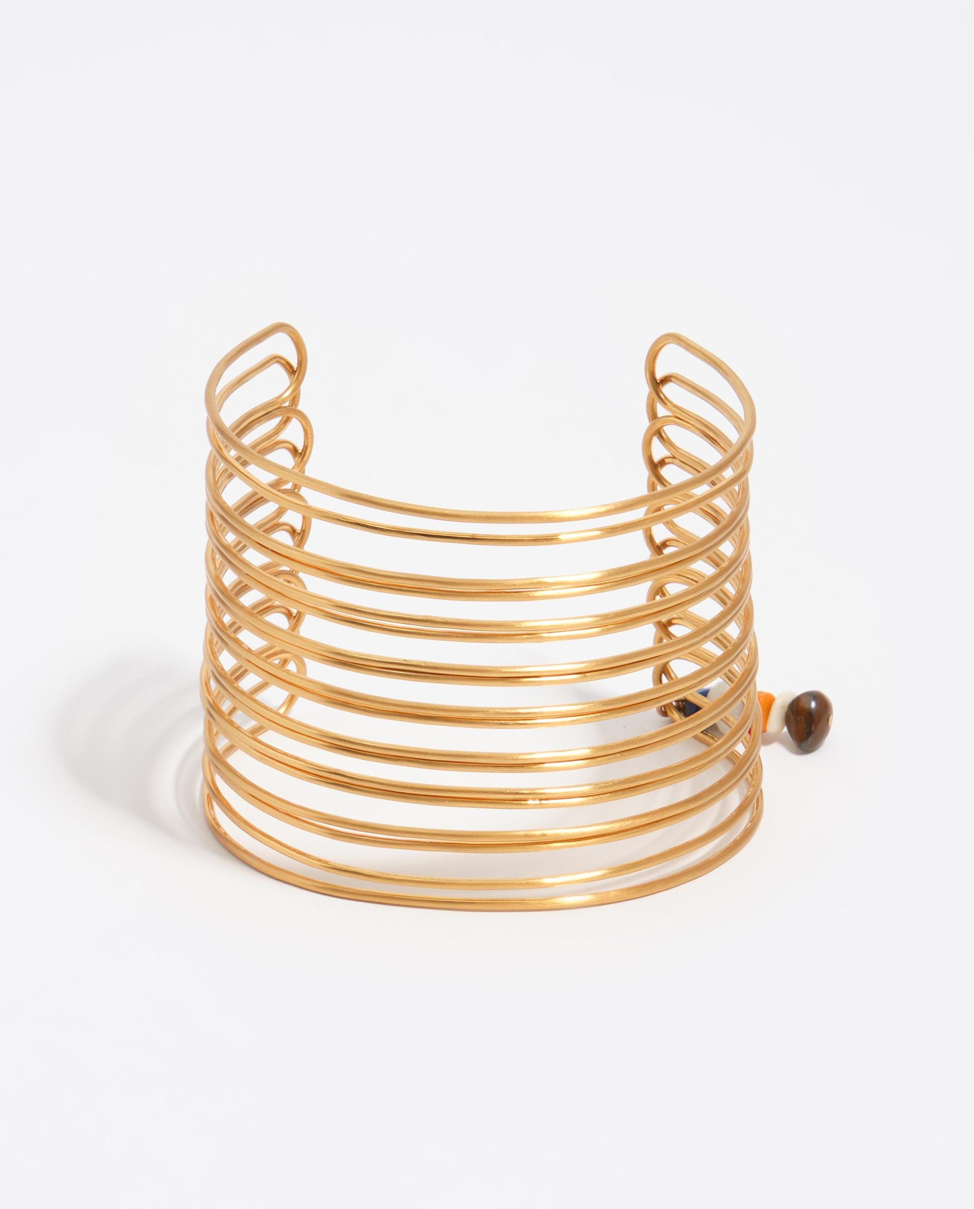 Pulseira Bracelete com Bandas e Textura Dourado-2