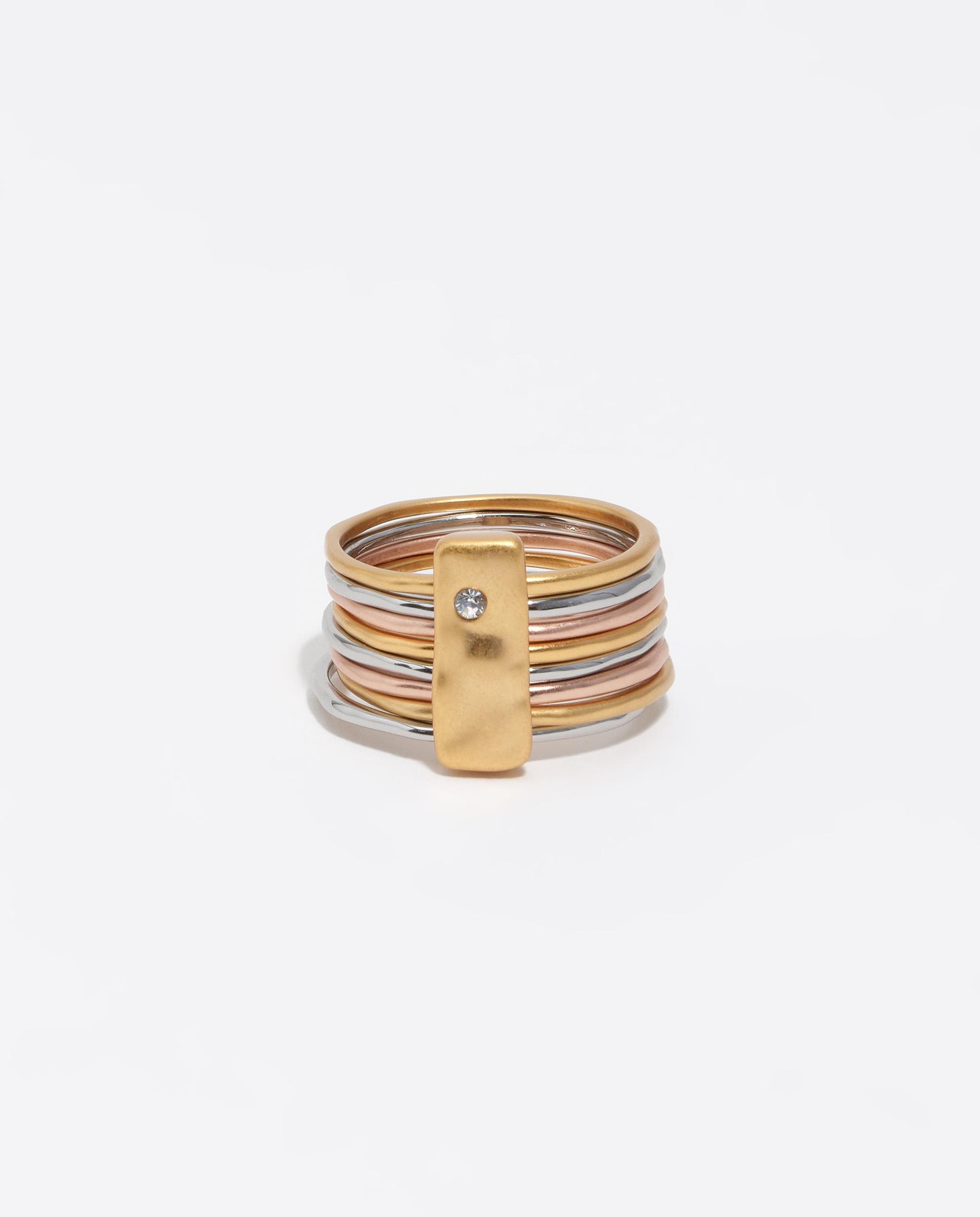 Anel com Textura Tricolor Dourado-3