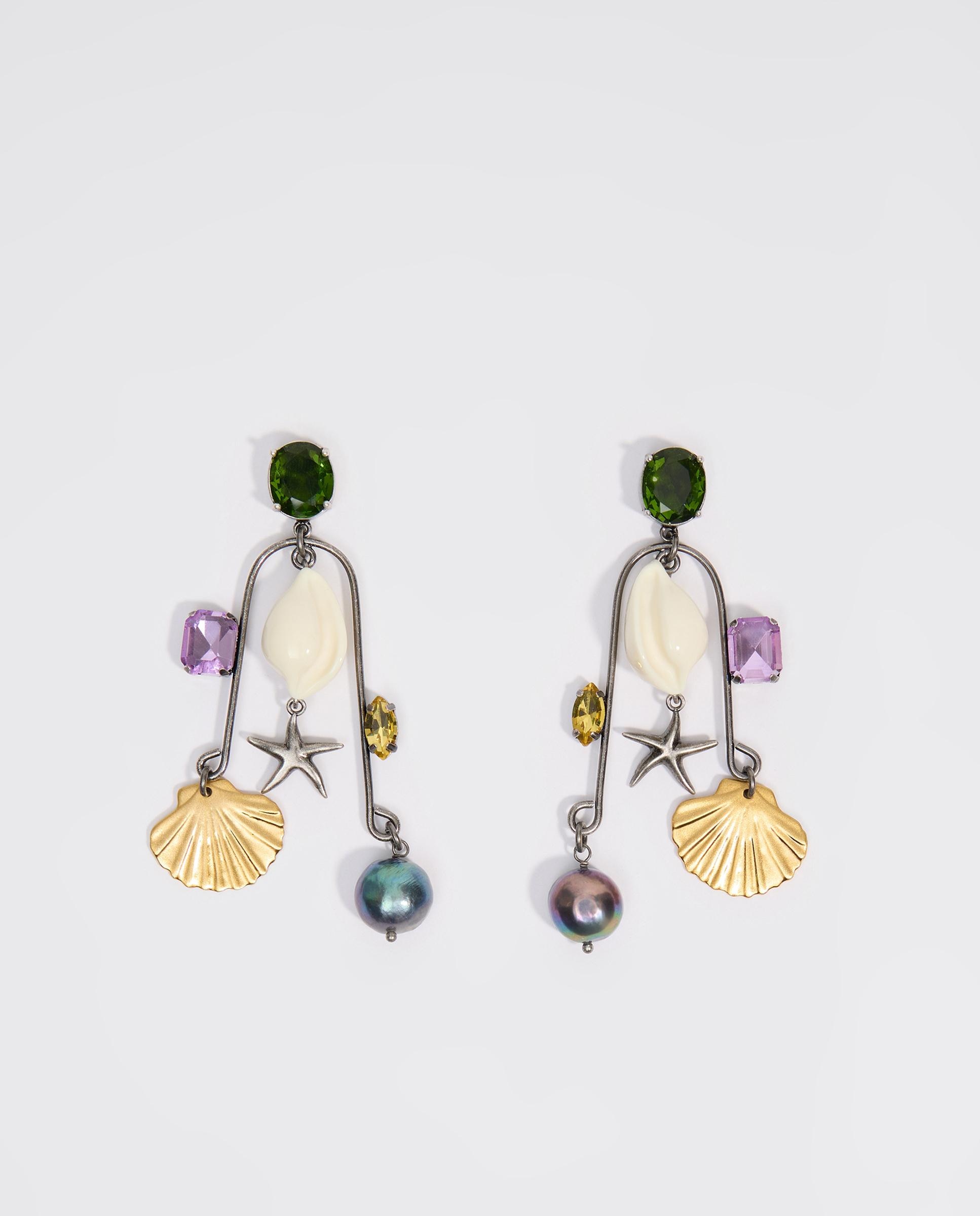 Imagem 0 de Brincos Conchas e Cristais Prateado Envelhecido