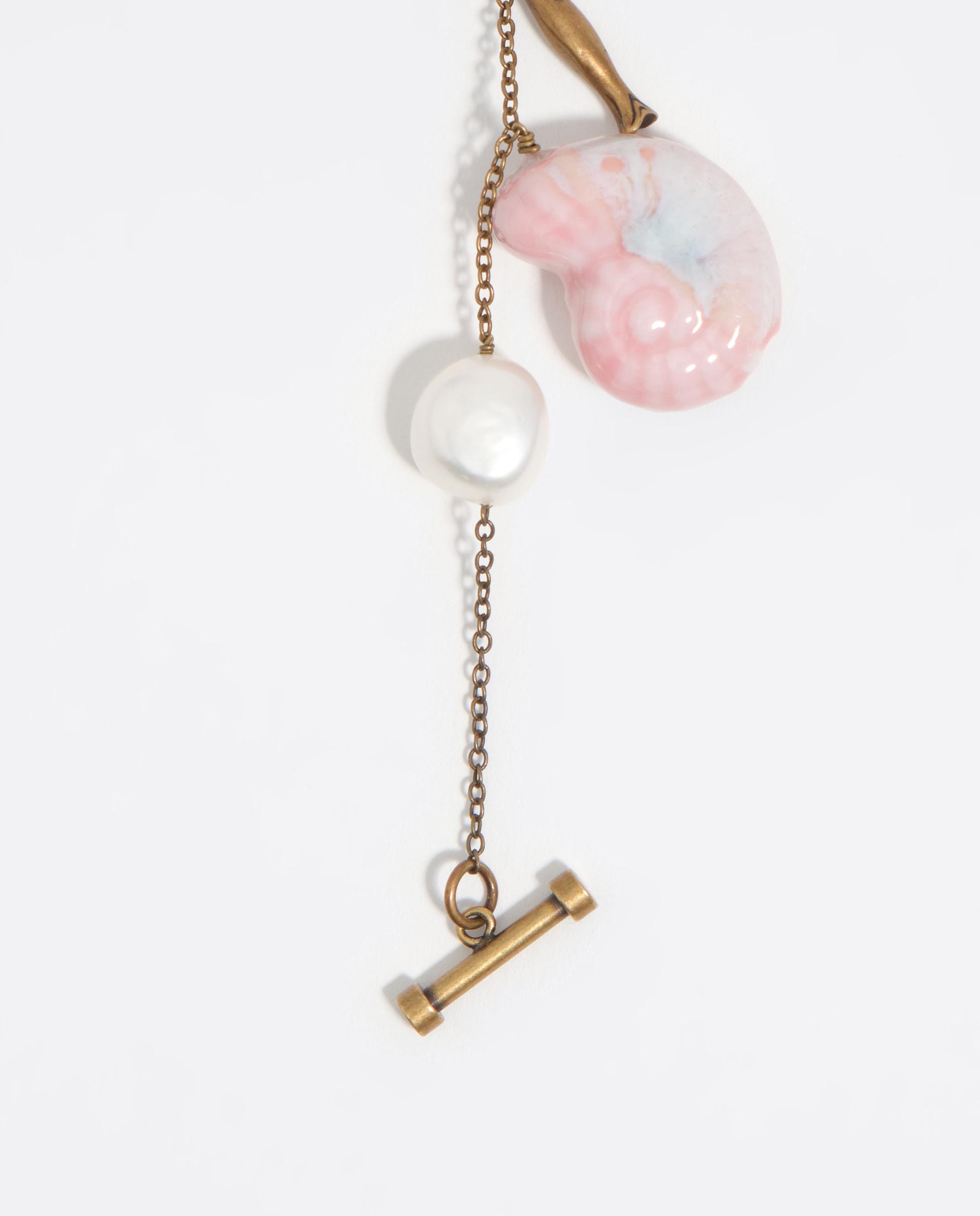 Pulseira de Corrente com Pérolas, Búzios e Peixes Envelhecida Pérola-3