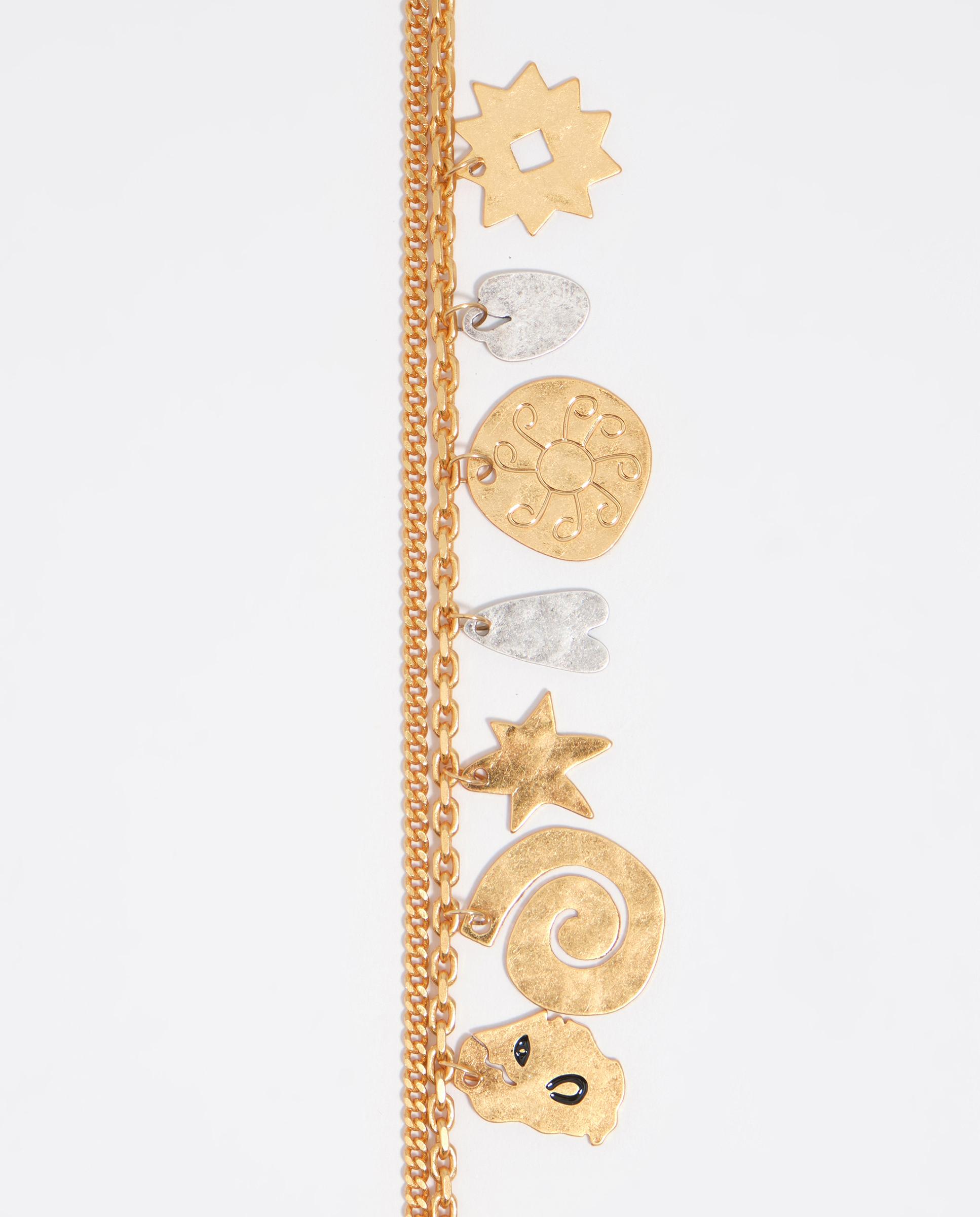 Pulseira de Corrente Dupla com Silhuetas em Metal Bicolor Dourado-2