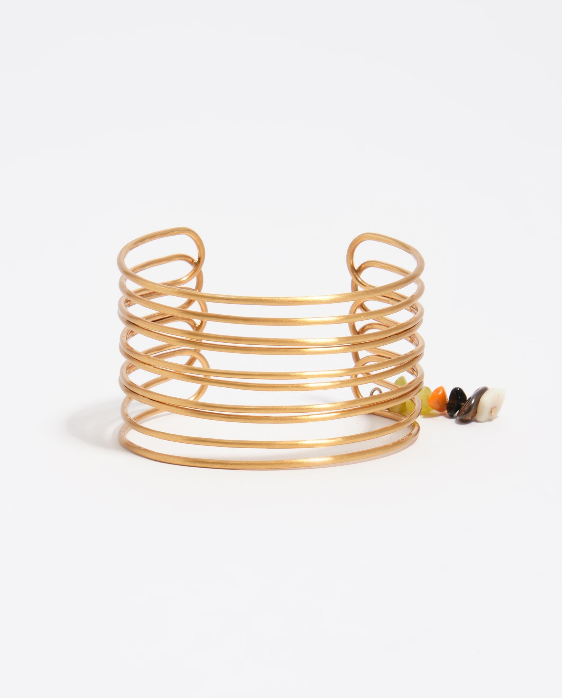 Pulseira Bracelete com Bandas e Textura Dourado-2