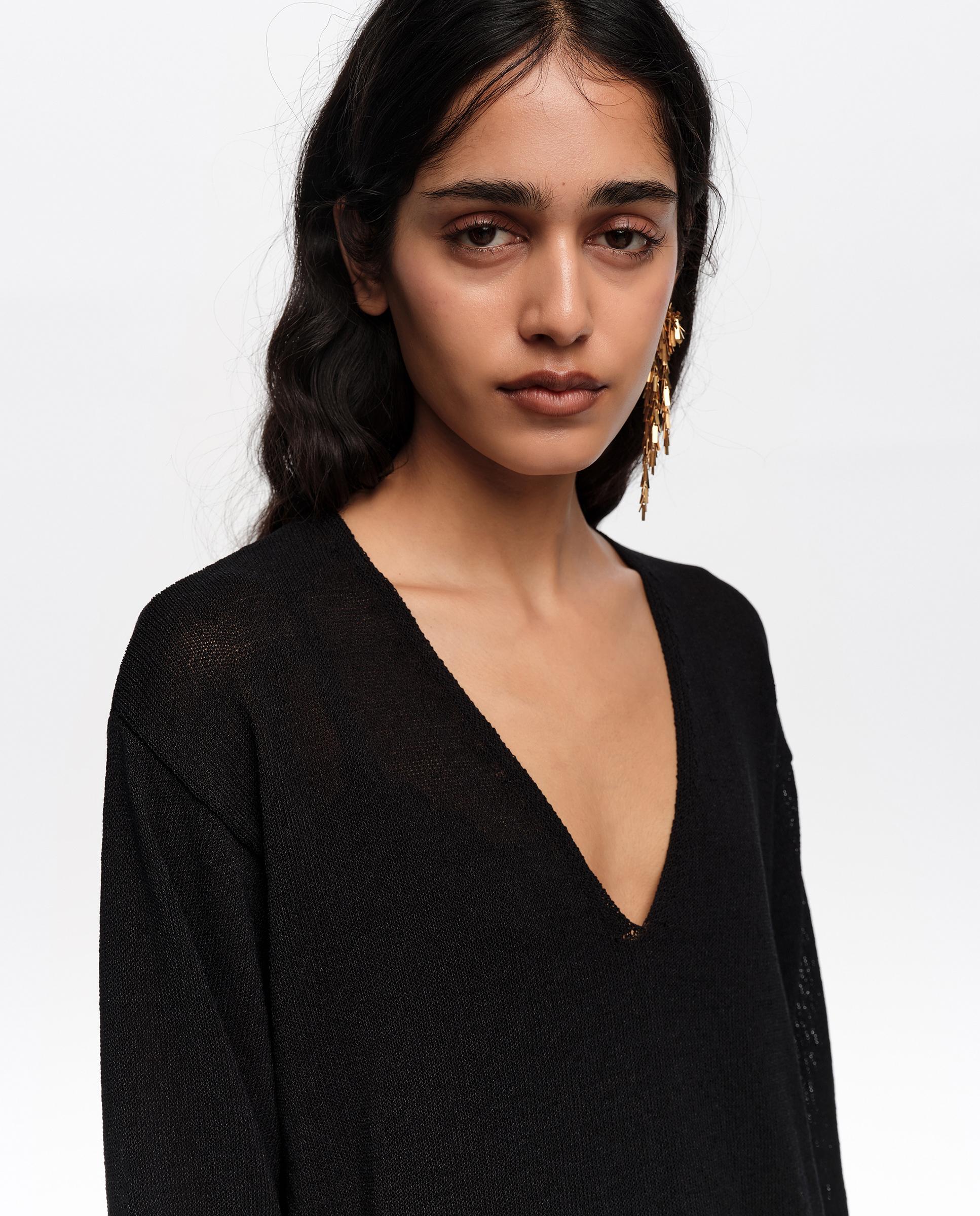 Camisola com Decote V Algodão Preto-2
