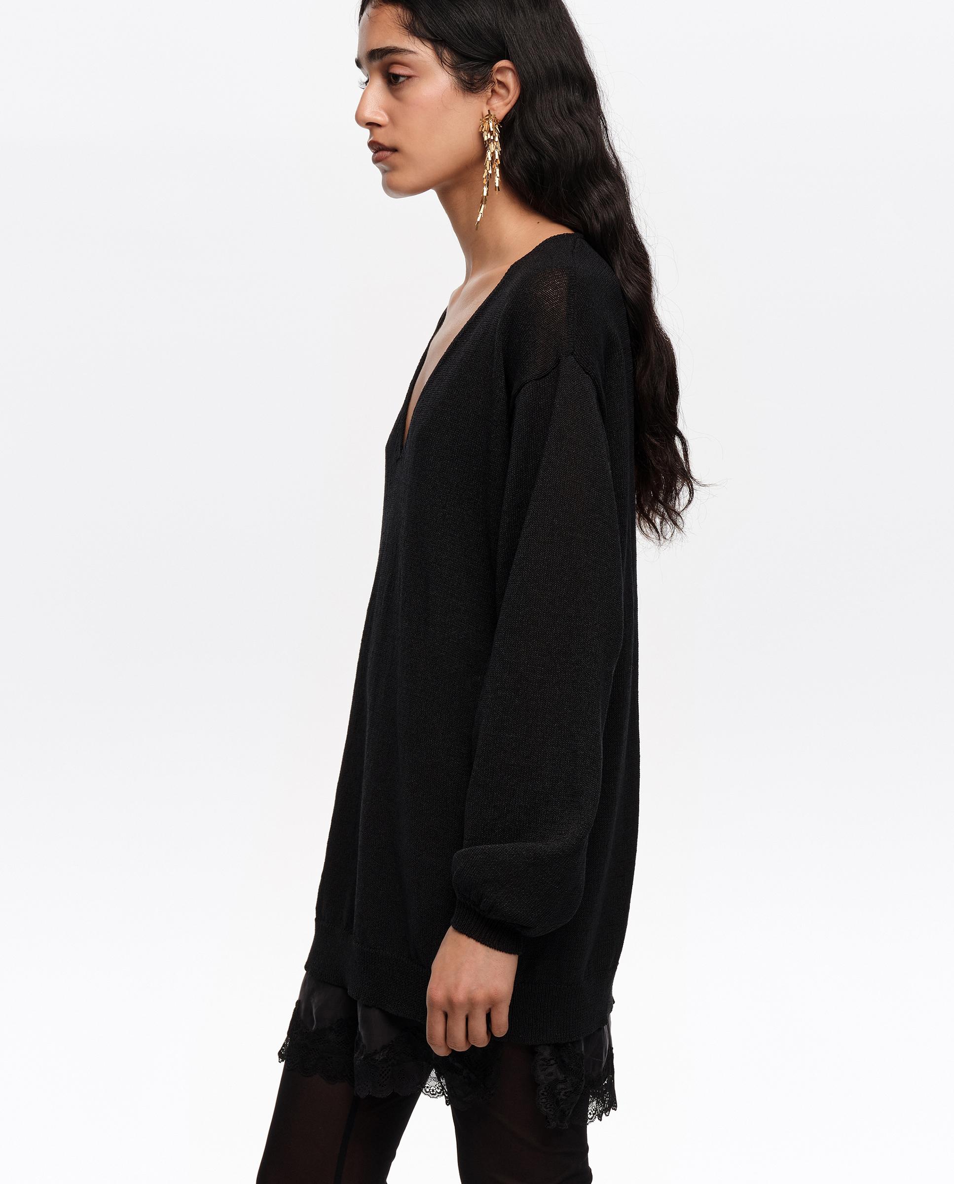 Camisola com Decote V Algodão Preto-4