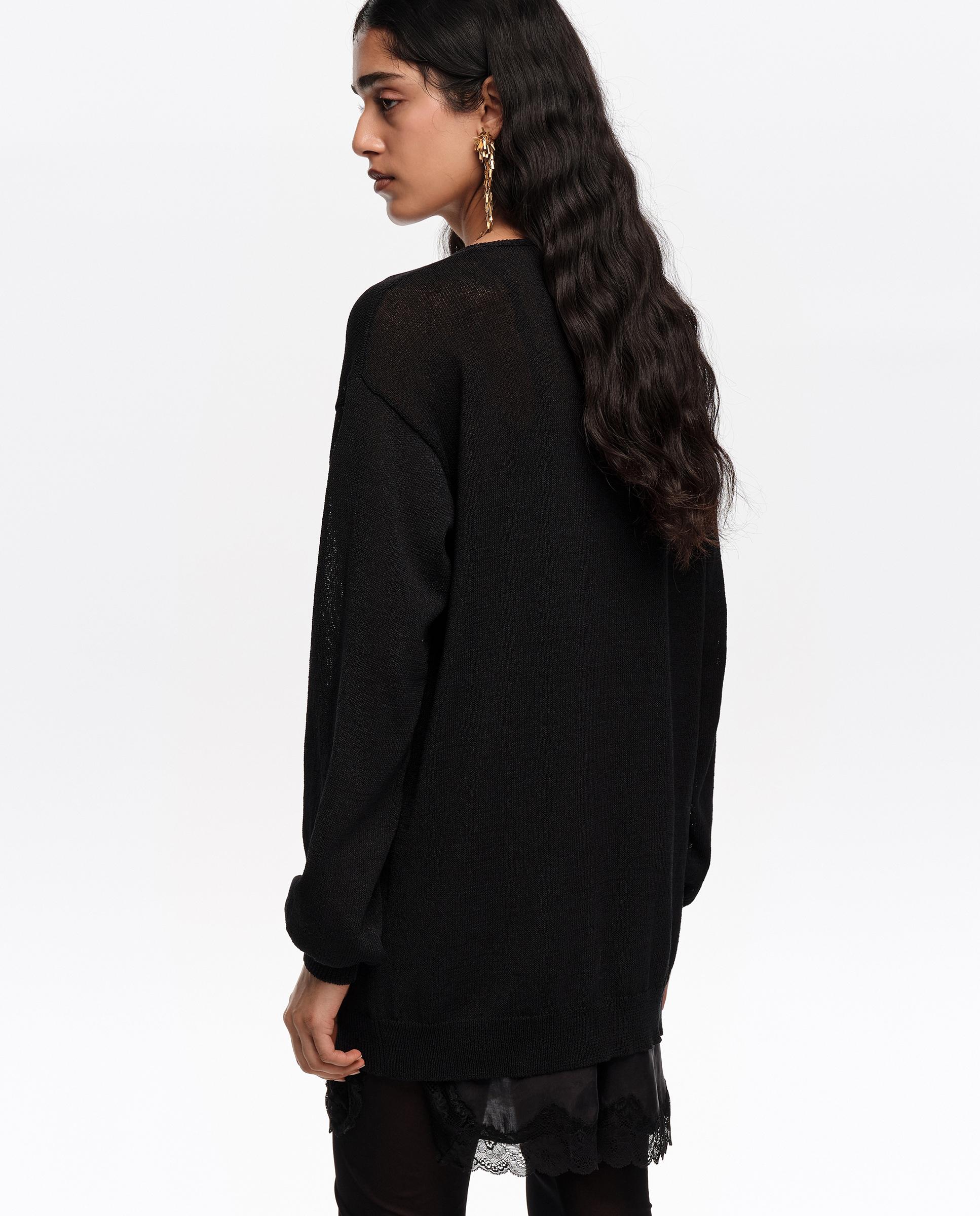 Camisola com Decote V Algodão Preto-5