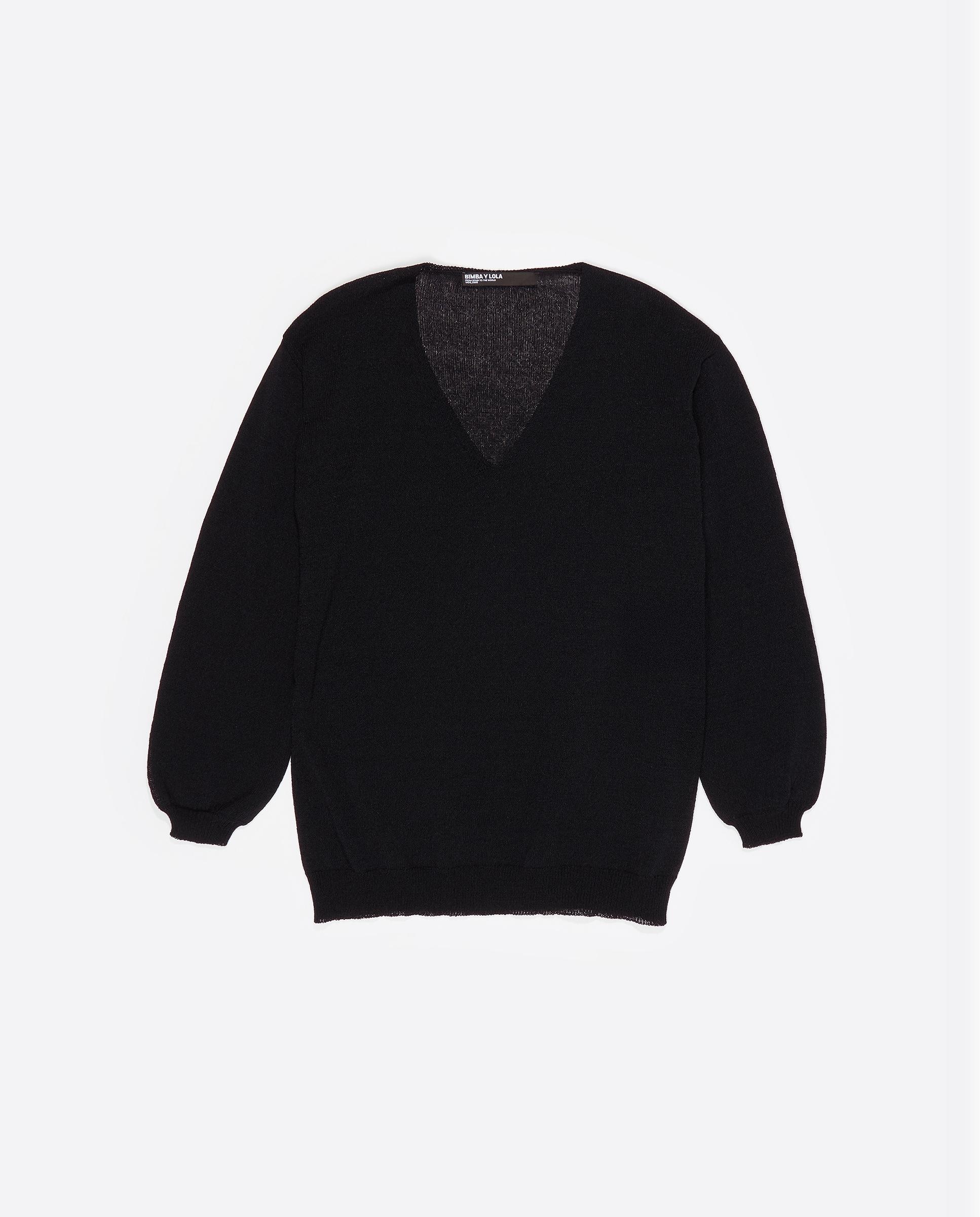Camisola com Decote V Algodão Preto-6