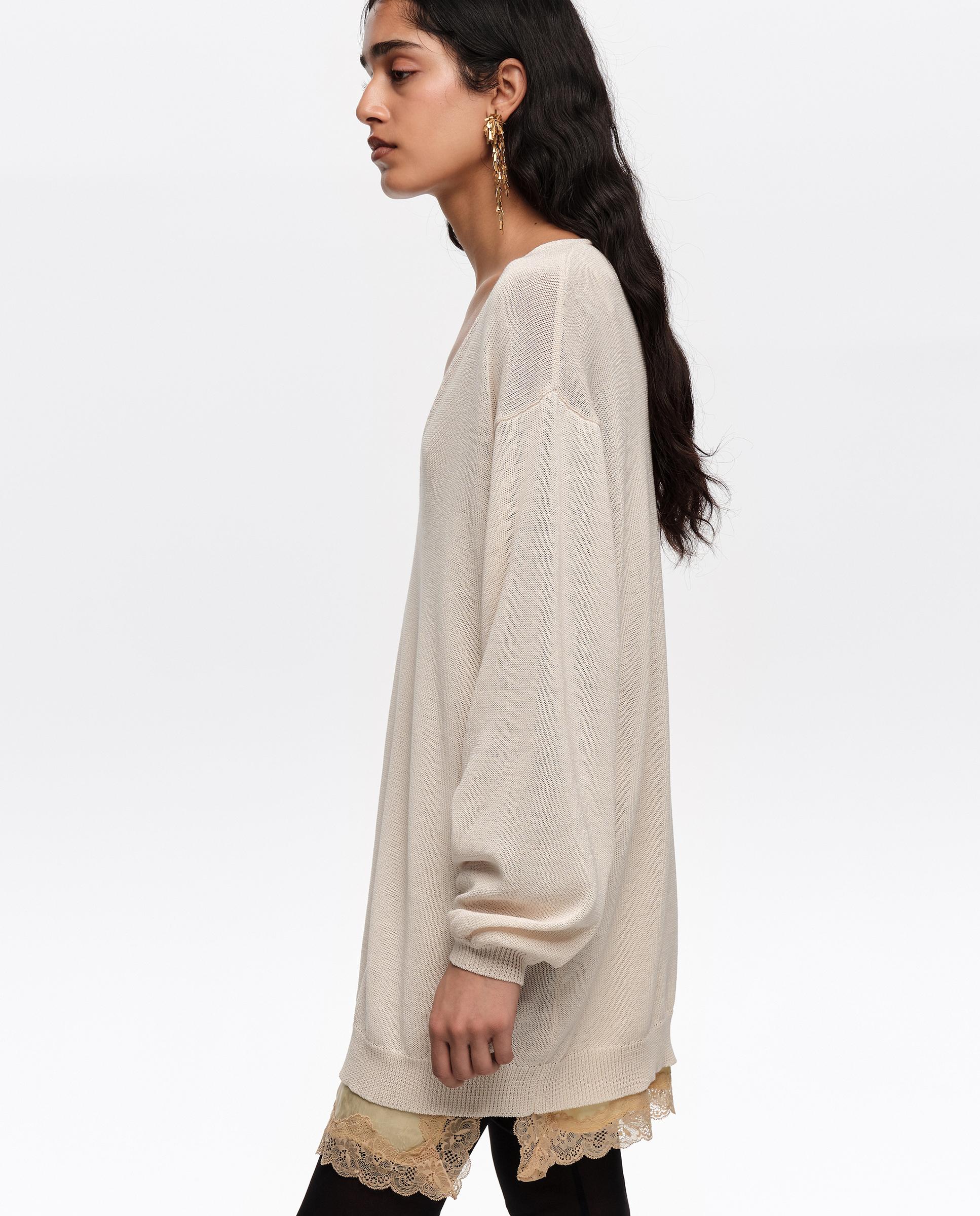 Camisola com Decote V Algodão Marfim-3