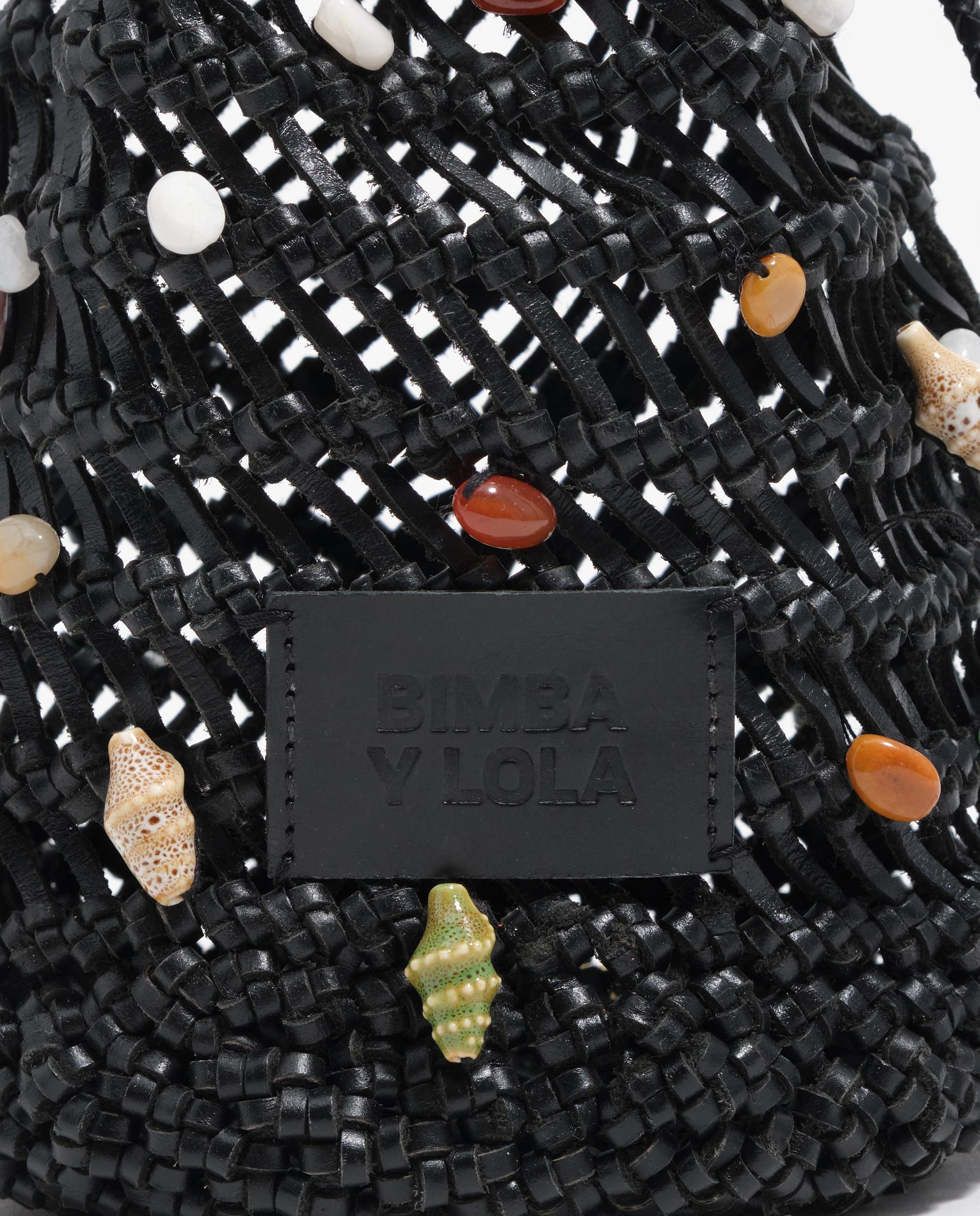 Mala Bucket Mini Entrançada em Pele com Pedras Naturais Preto-3