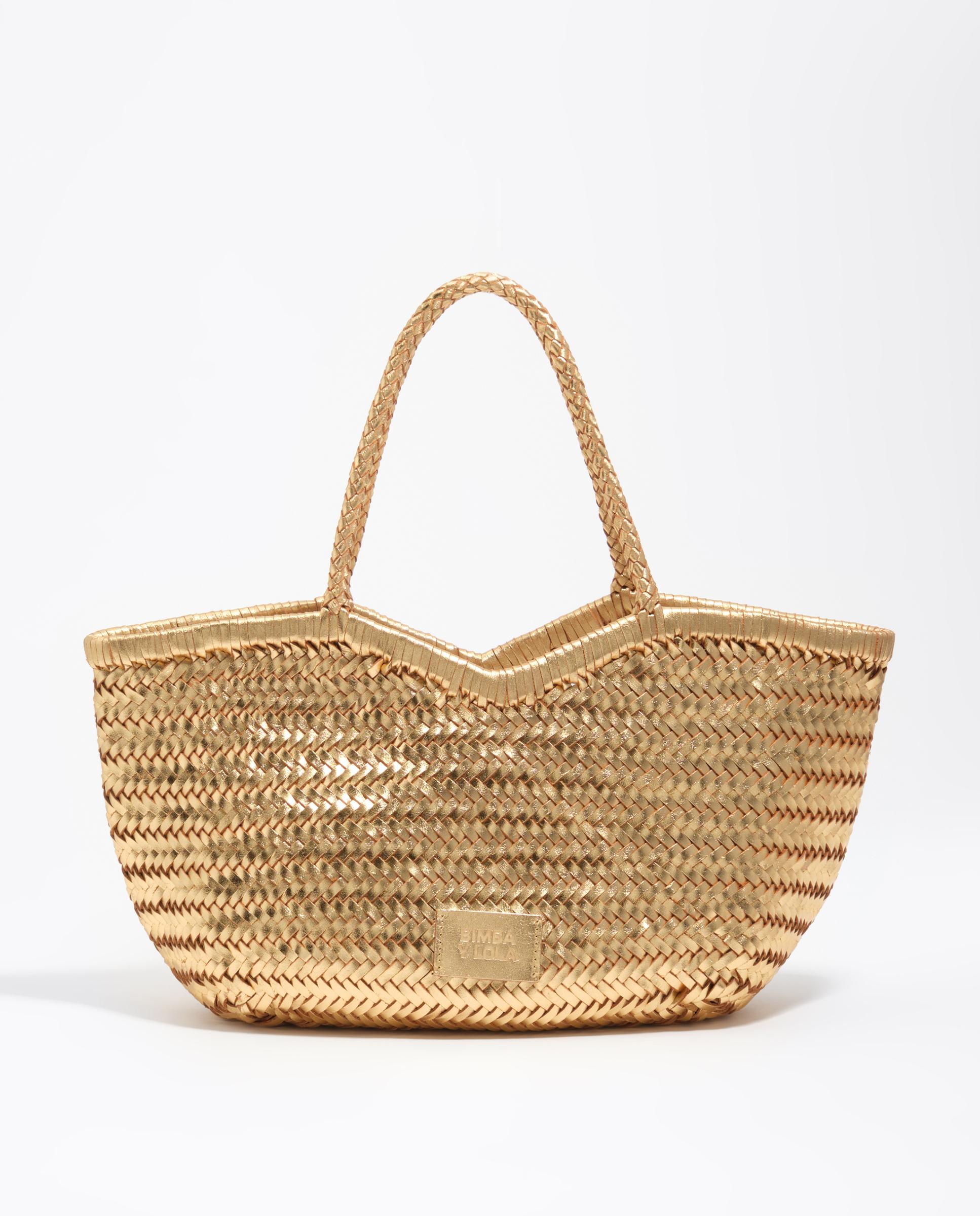Mala de Ombro Shopper Grande Entrançada Pele Ouro-1