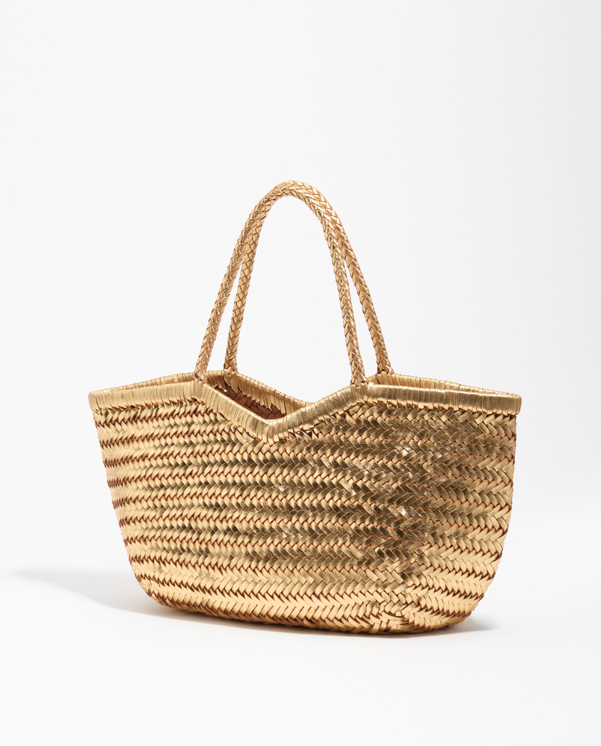 Mala de Ombro Shopper Grande Entrançada Pele Ouro-4