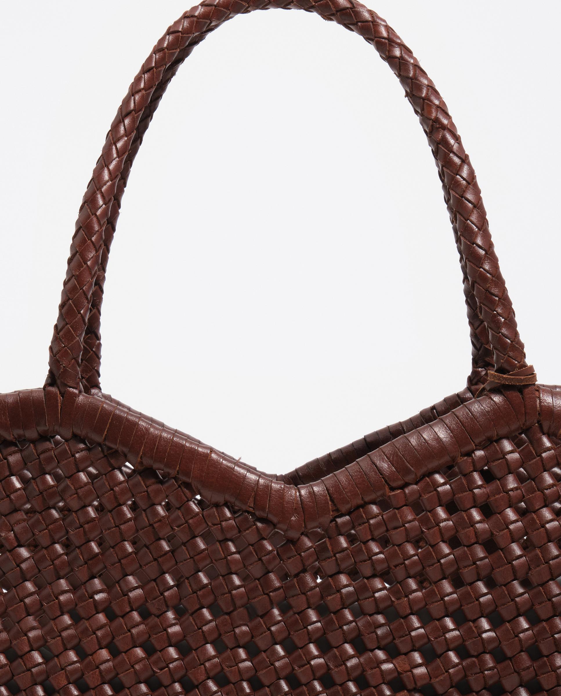 Mala de Ombro Shopper Grande Entrançada Pele Castanho-2