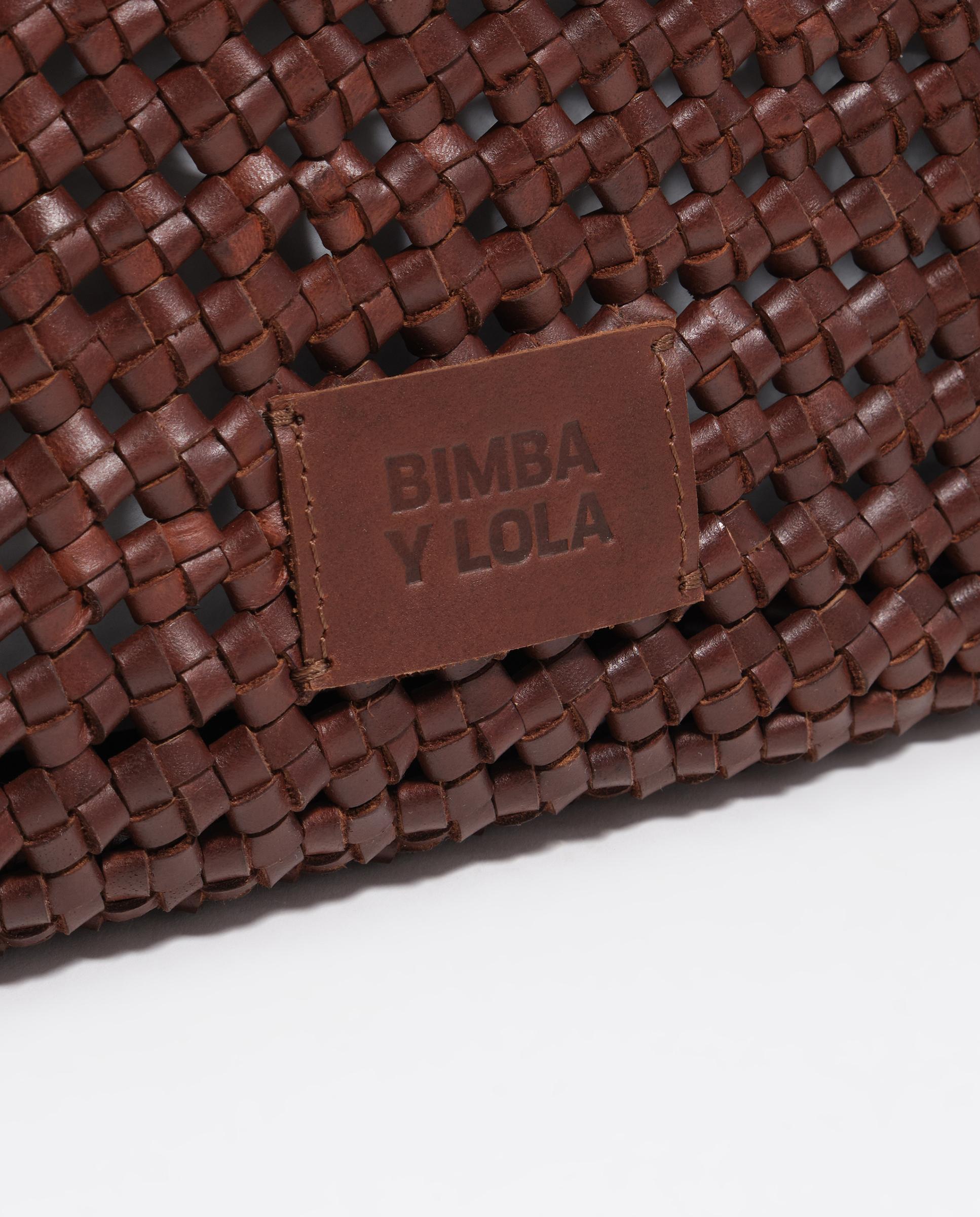 Mala de Ombro Shopper Grande Entrançada Pele Castanho-3