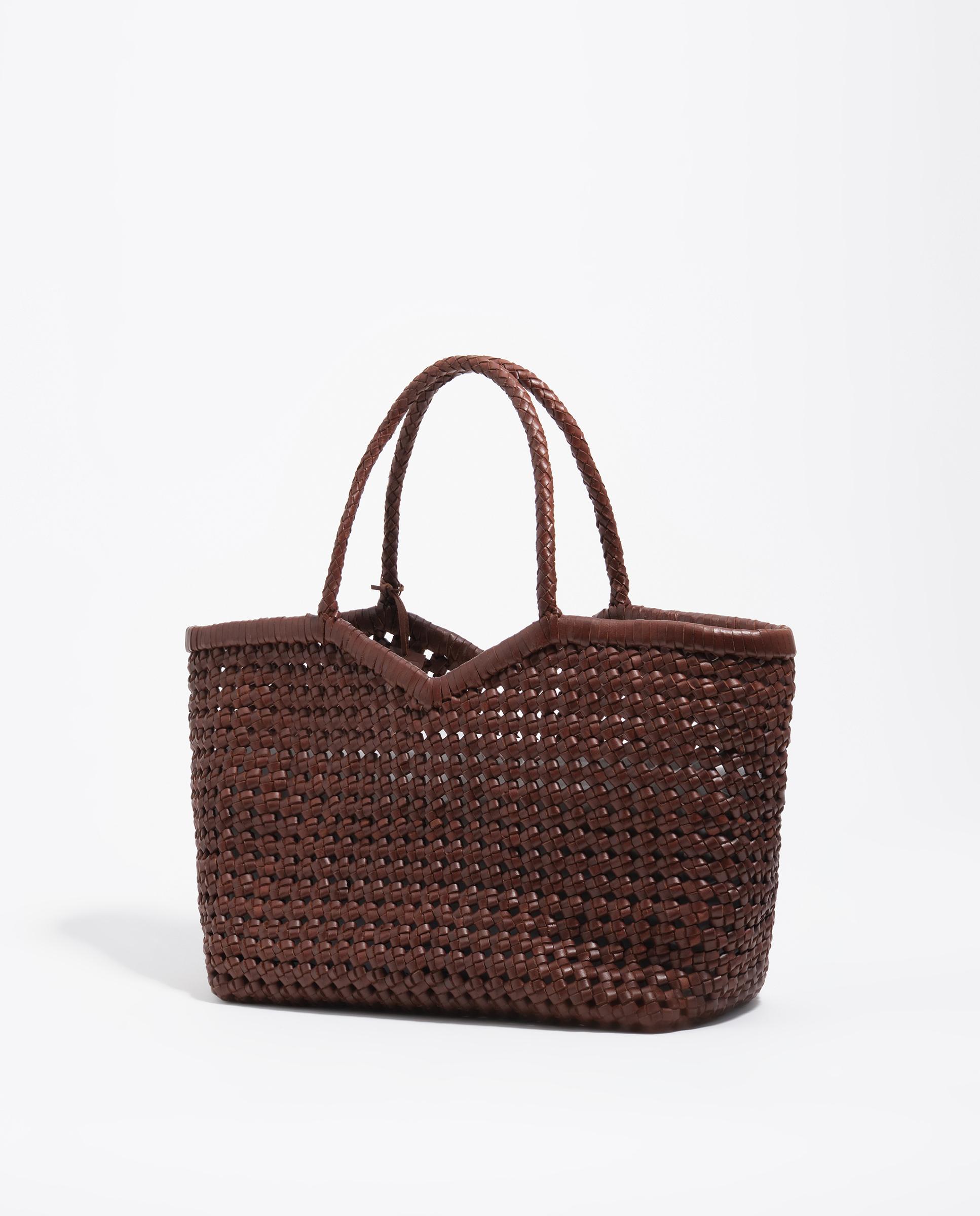 Mala de Ombro Shopper Grande Entrançada Pele Castanho-5