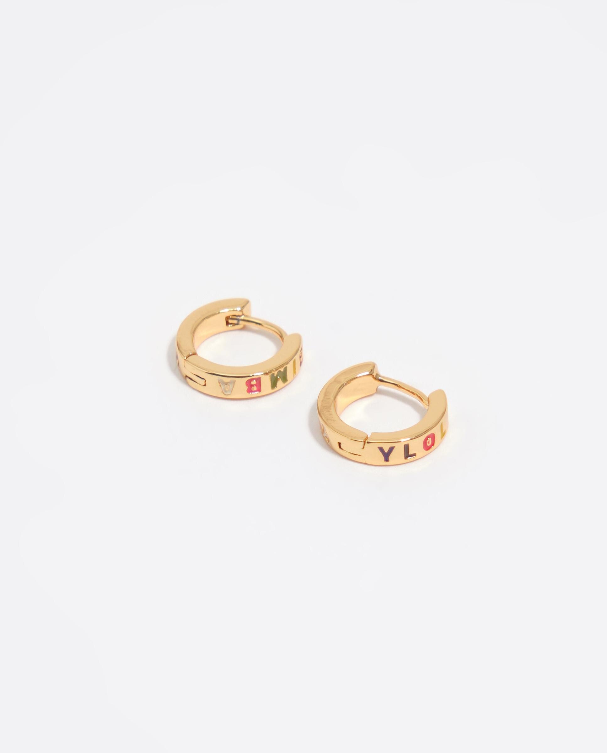 Brincos de Aro Mini Dourado com Logo Multicolor Dourado-3