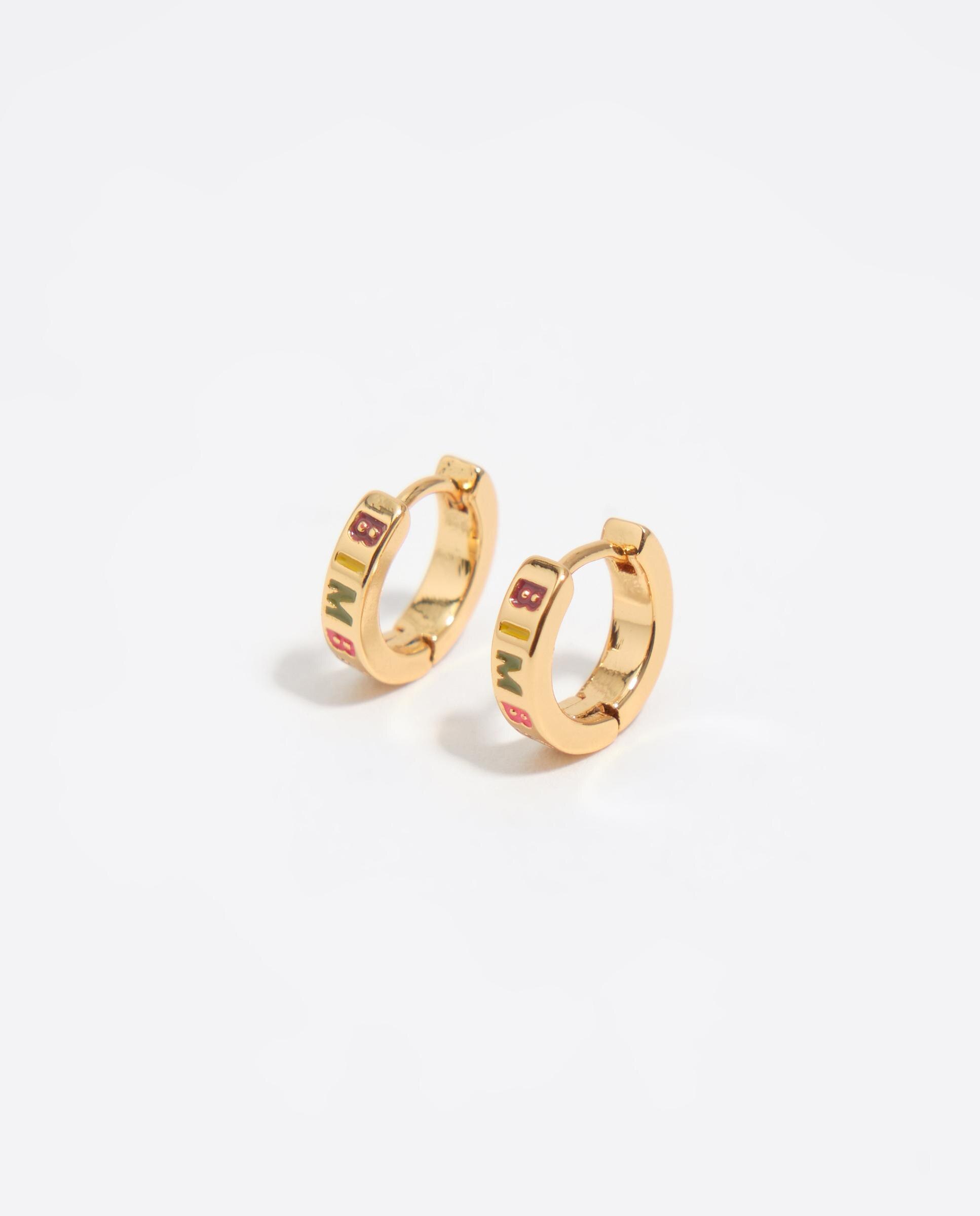 Brincos de Aro Mini Dourado com Logo Multicolor Dourado-4