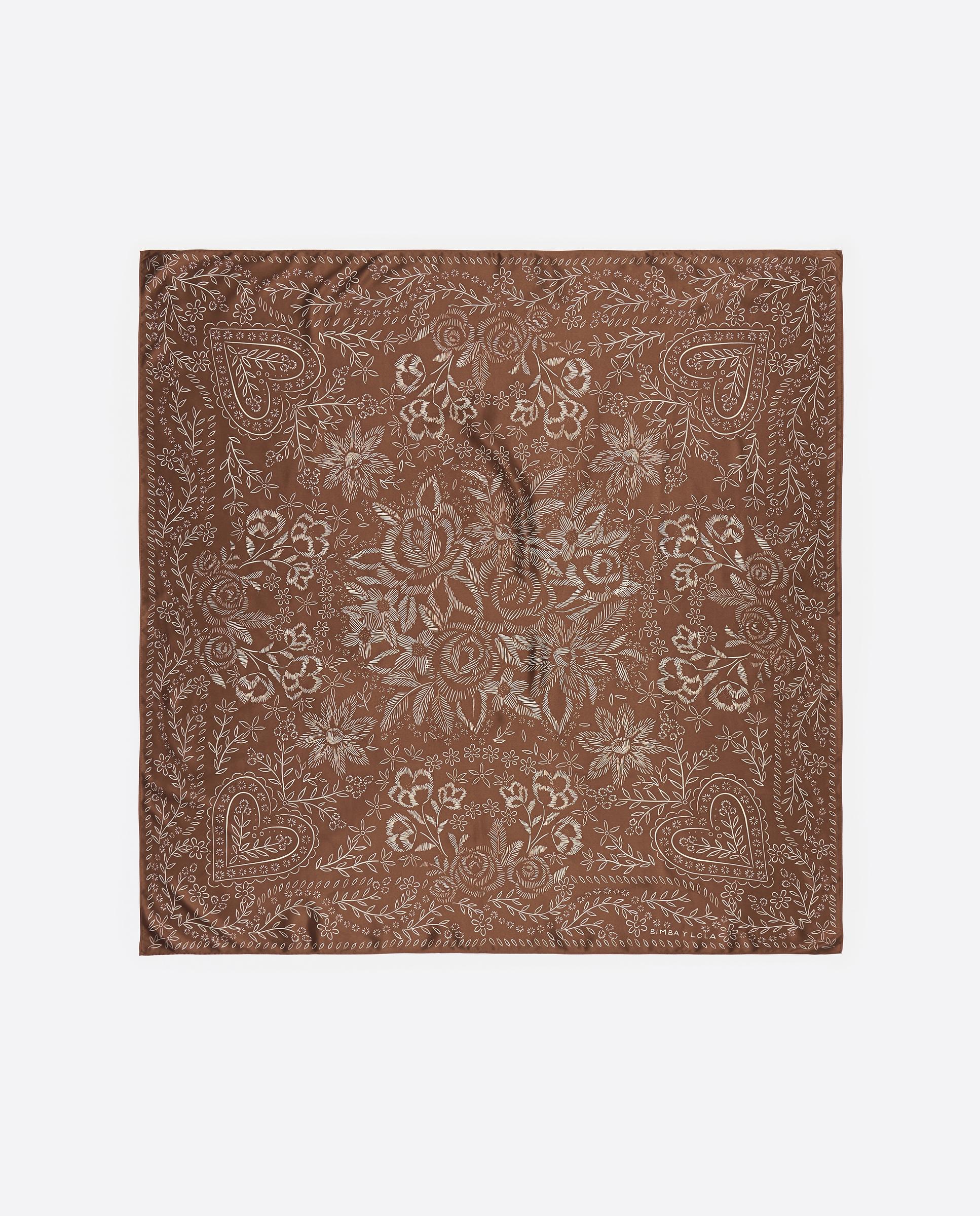 Écharpe com Print de Flores Castanho-1