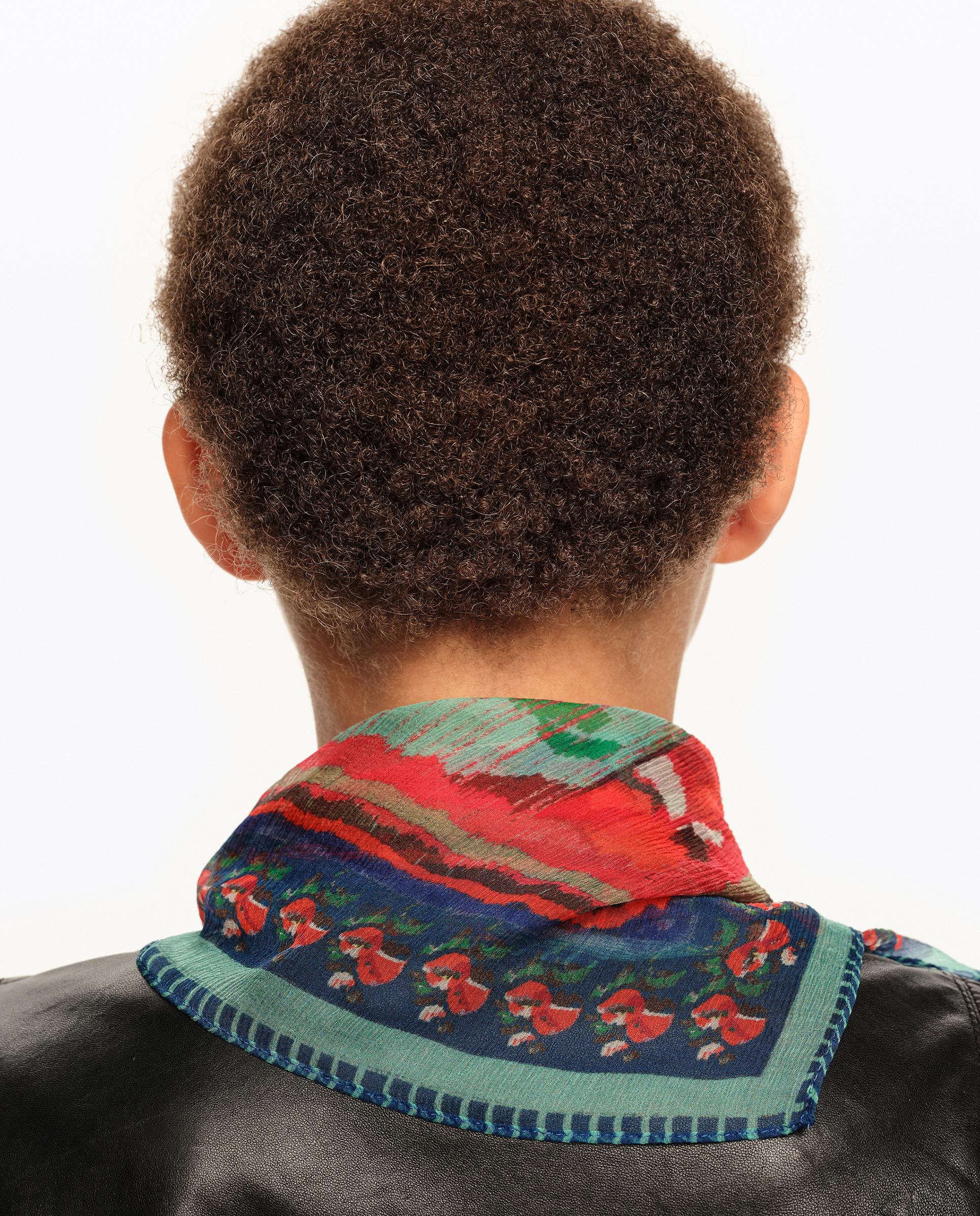 Écharpe com Franjas Flores Ikat Vermelho / Verde-4
