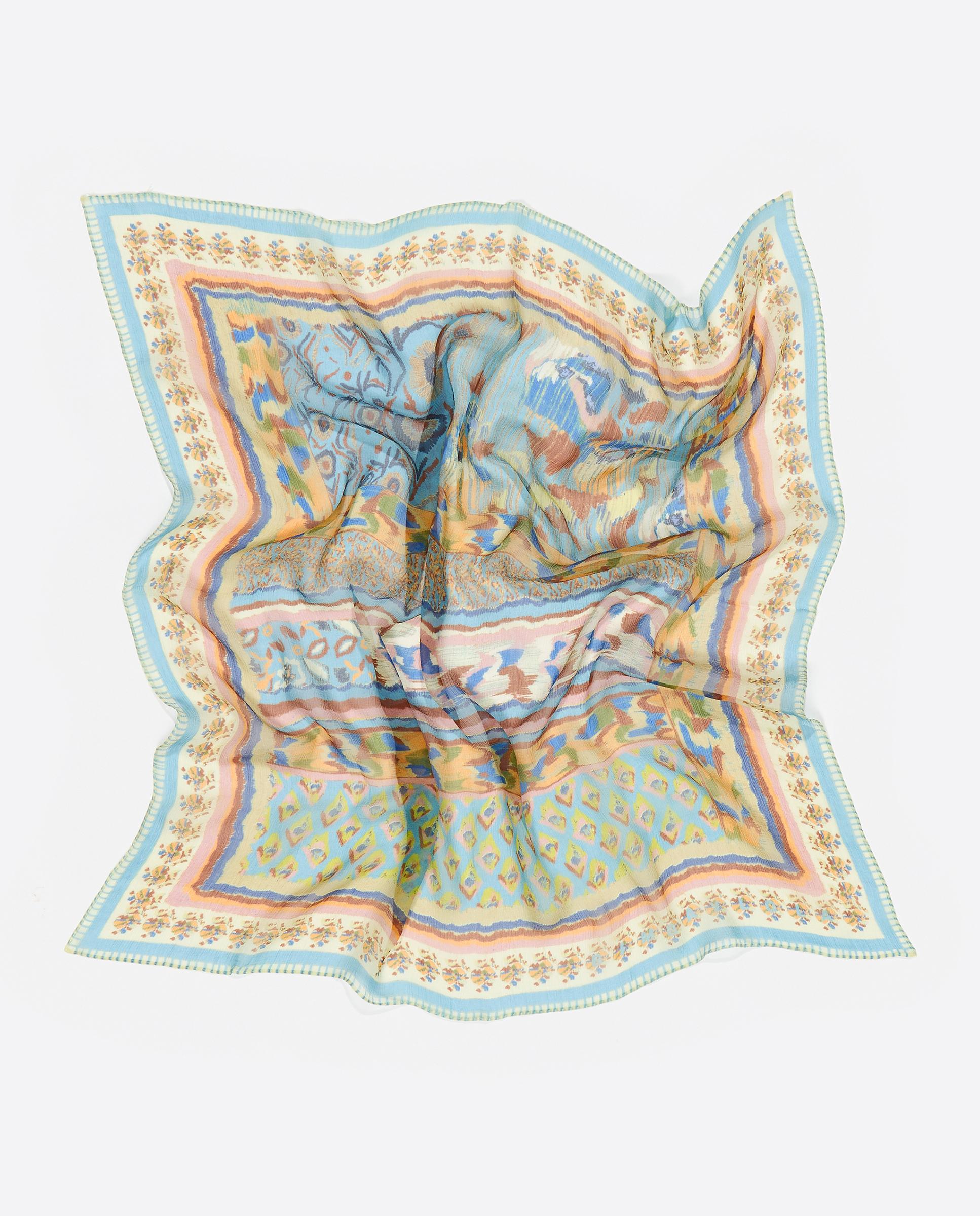Écharpe com Franjas Flores Ikat Azul-marinho / Laranja-3
