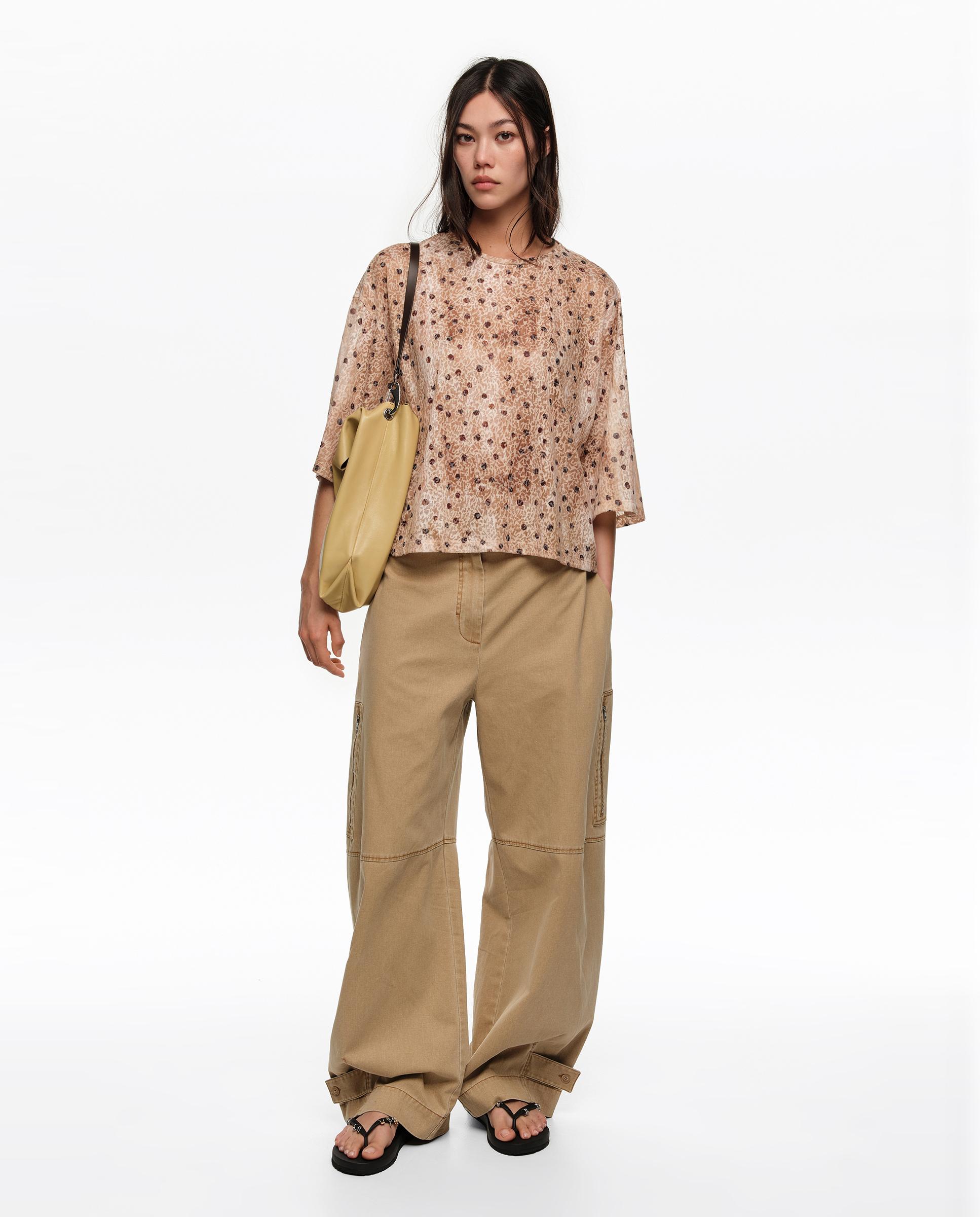 T-shirt Boxy Devore Dots Natural-5