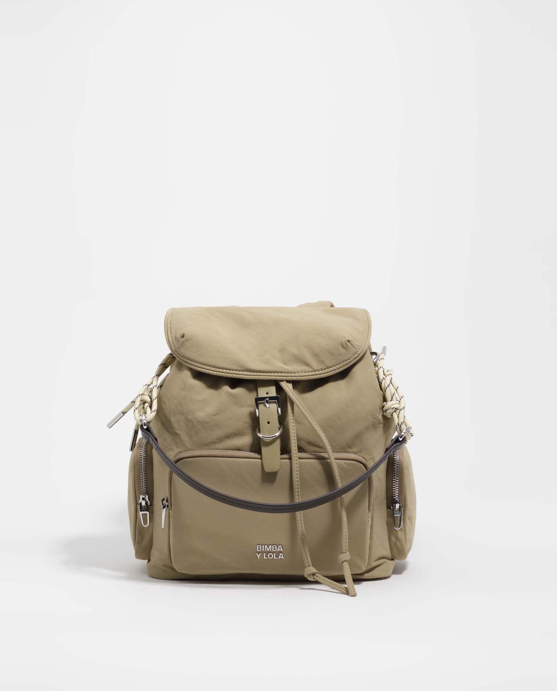 Mochila Pocket Nylon com Fecho de Fivela Caqui-2