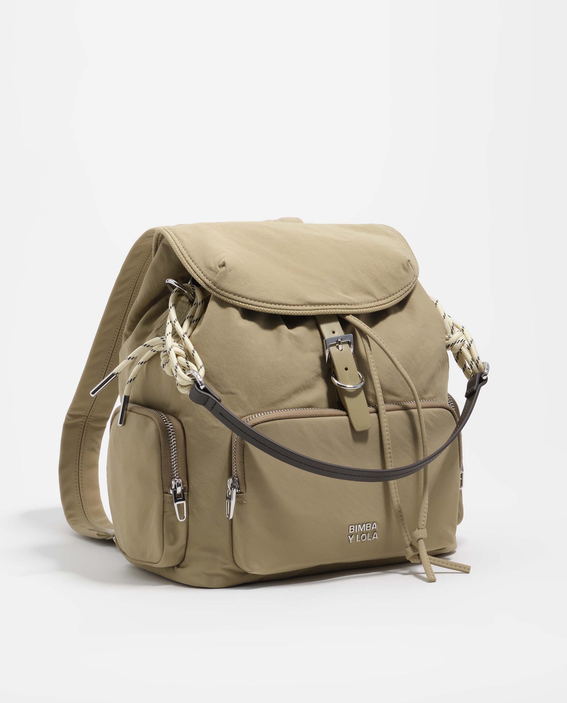 Mochila Pocket Nylon com Fecho de Fivela Caqui-3