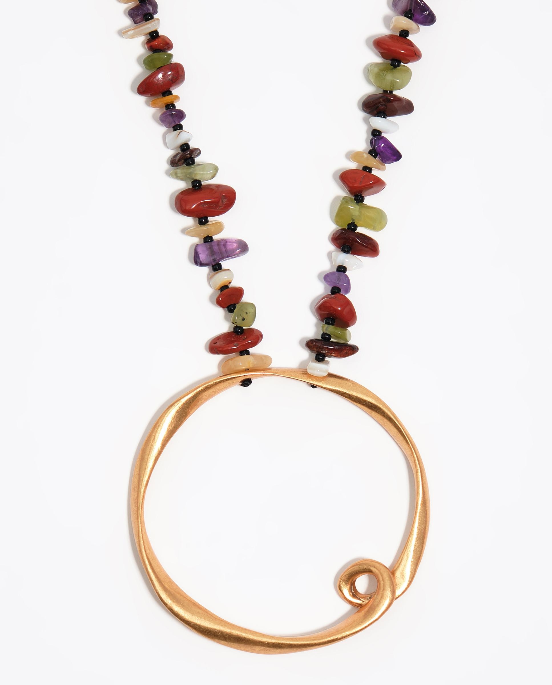 Colar Comprido Pedras Laranja-2