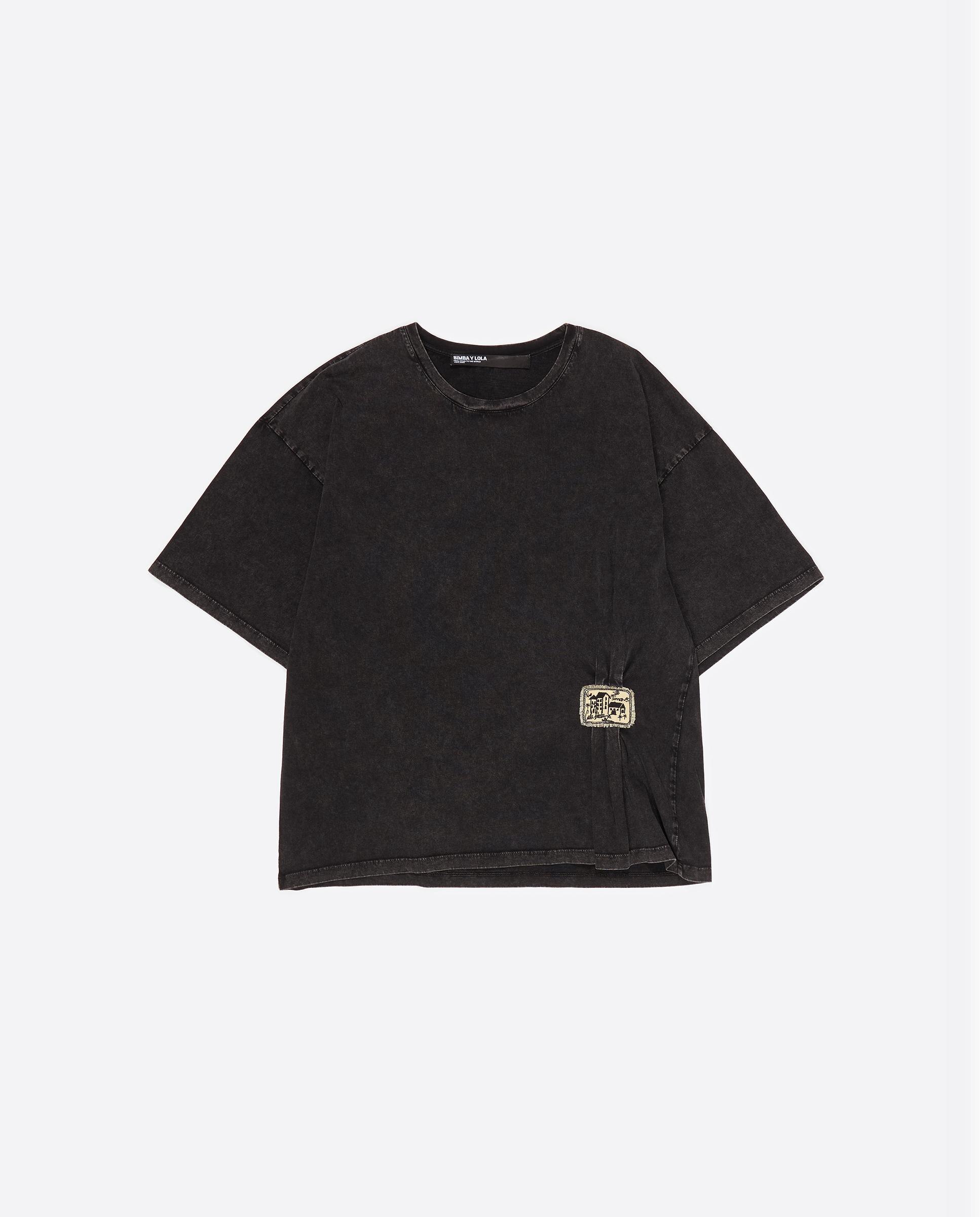 T-shirt Franzida com Etiqueta Personalizada Preto-6