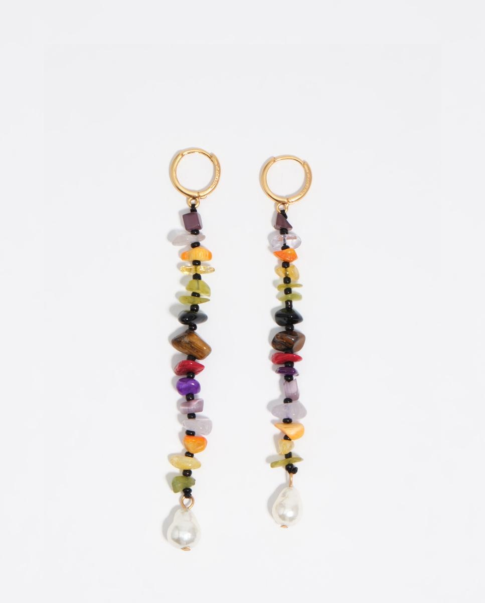 Brincos de Aro com Pedras Multicolor Roxo-1