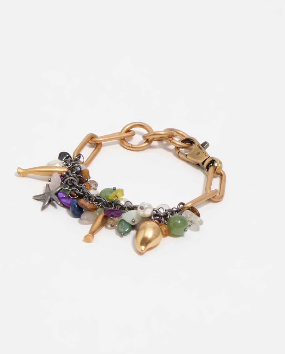 Pulseira com Charms de Pedra e Motivos Marinhos Azul / Verde-1