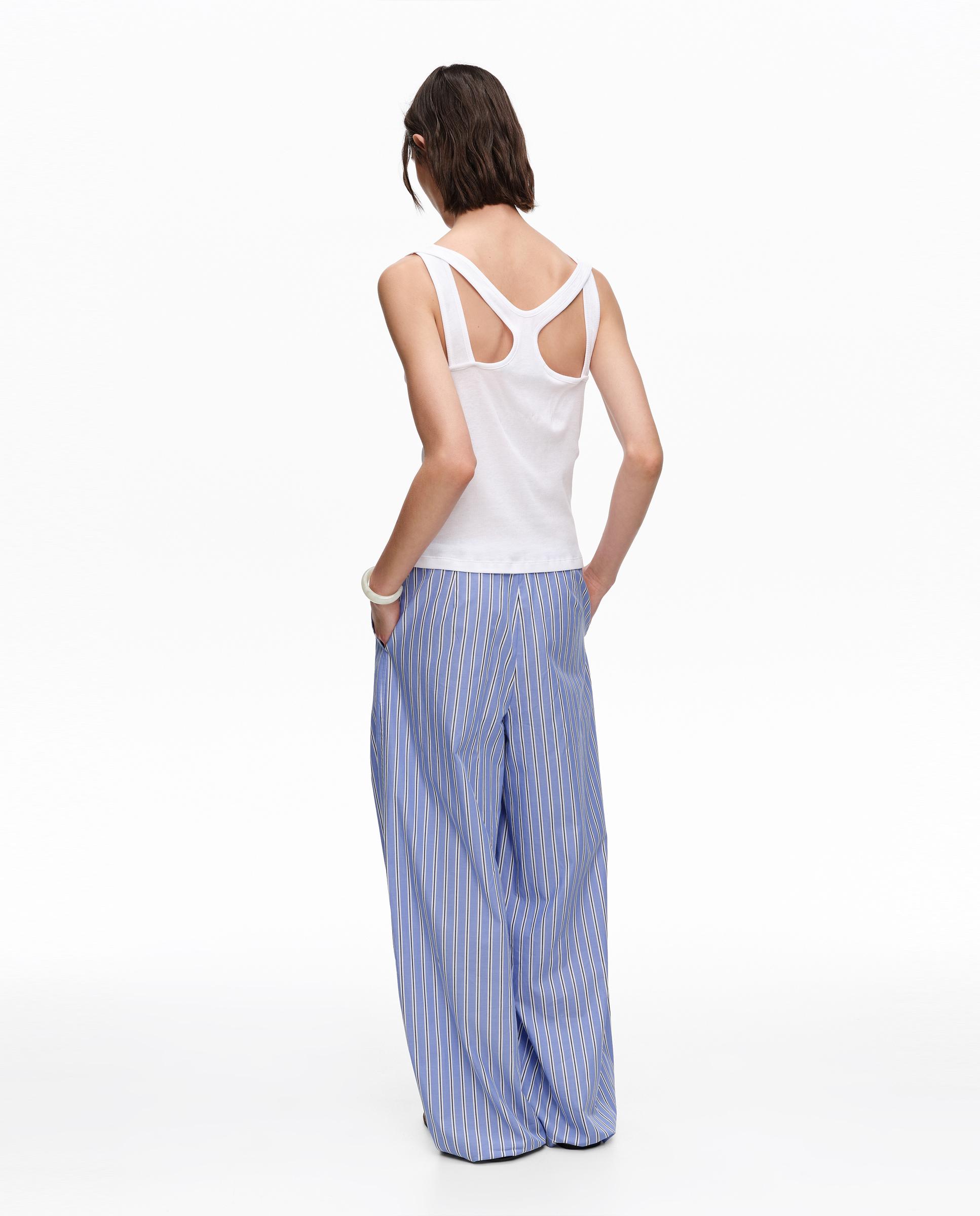 Calças Jogger em Algodão Às Riscas Azul-2