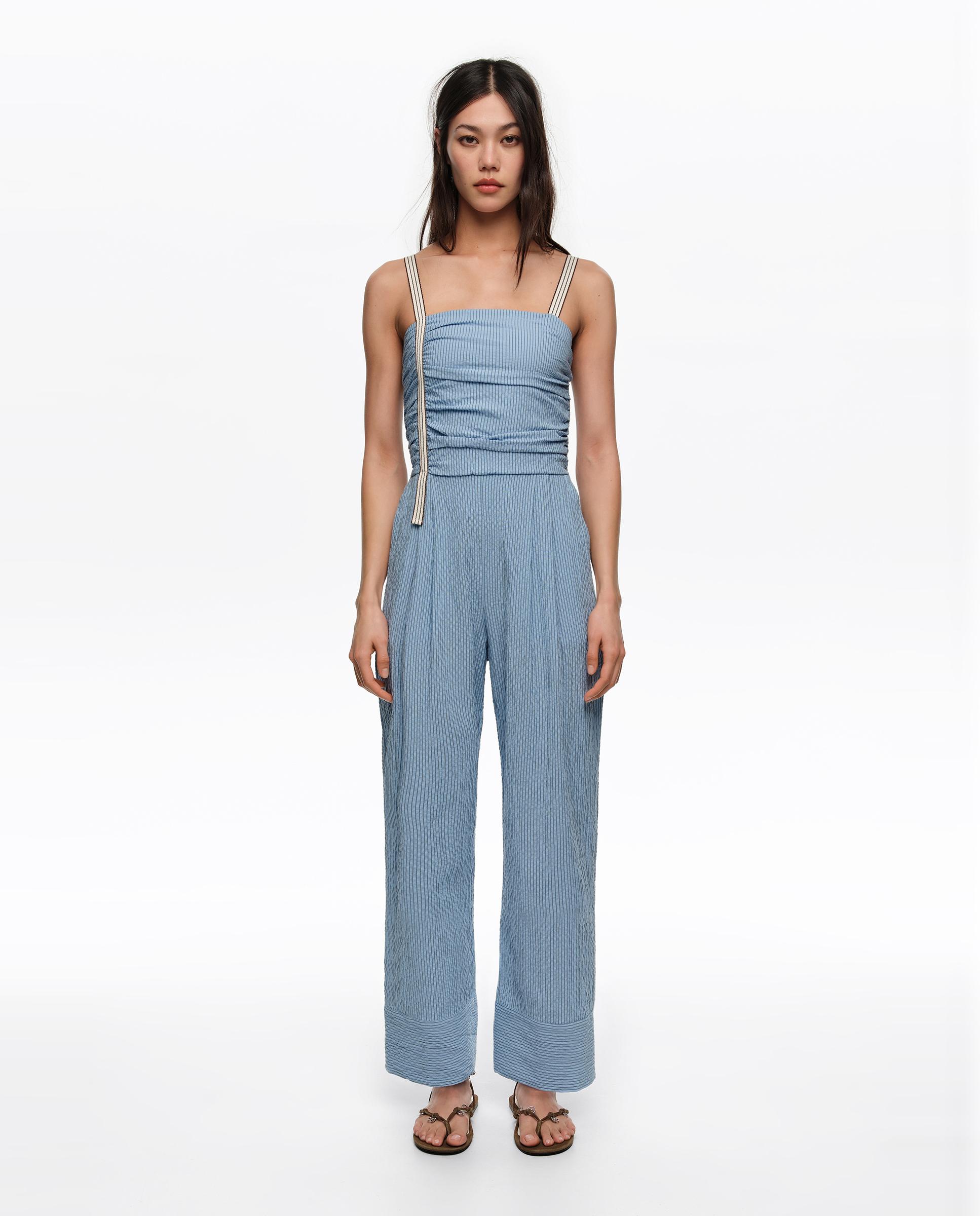 Imagem 0 de Macacão de Alças Franzido Às Riscas