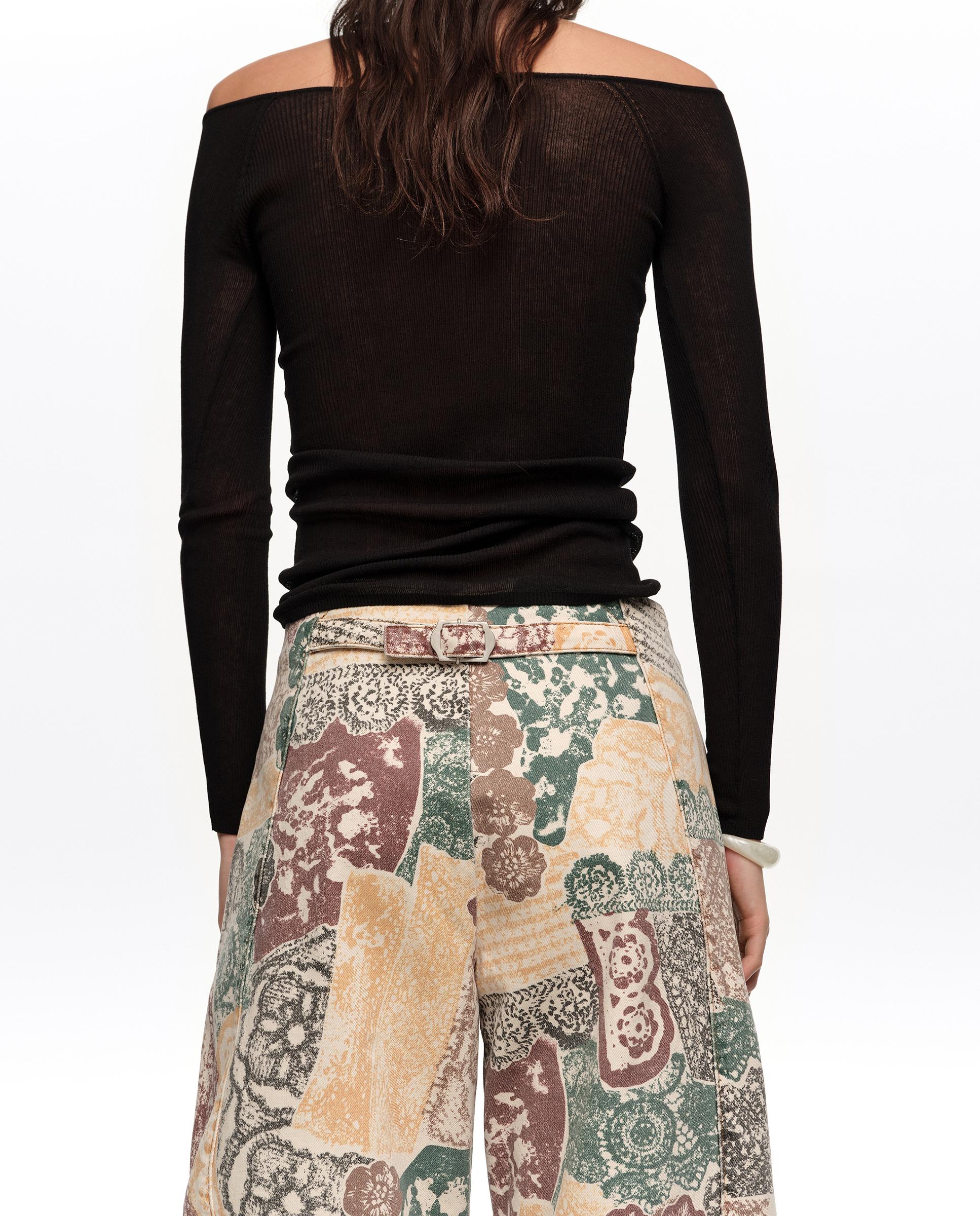 Calças Largas Barrel Denim Fivela Lace Marfim-3