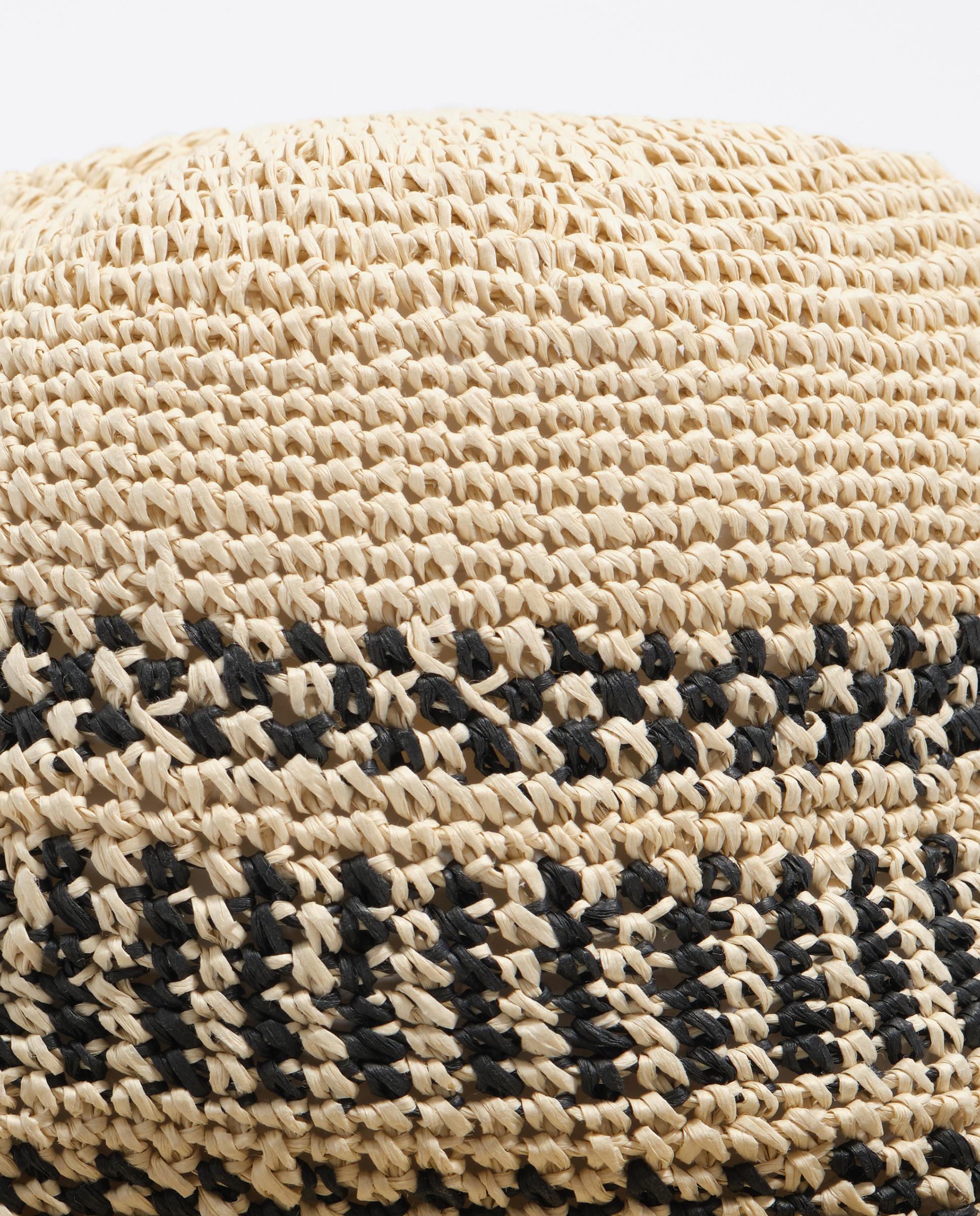 Chapéu Ráfia Papel Ikat Natural-3