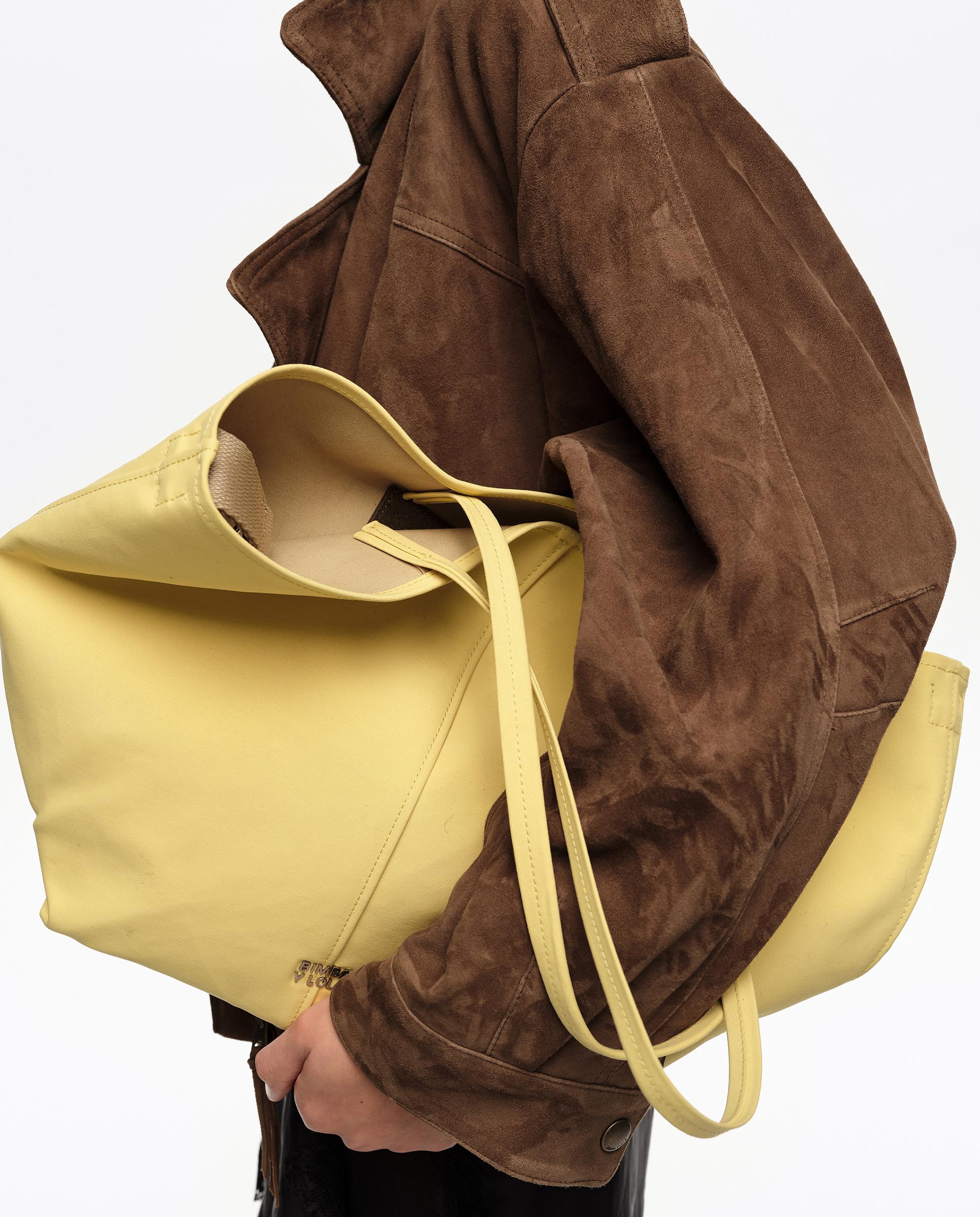 Mala de Ombro Tipo Shopper Grande Gabardina Amarelo-2