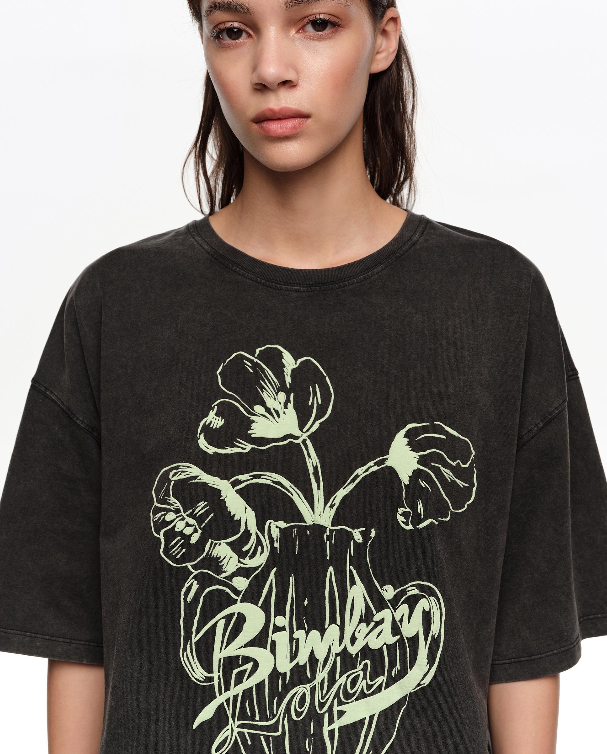 T-shirt com Logo em Relevo de Flores Preto-2