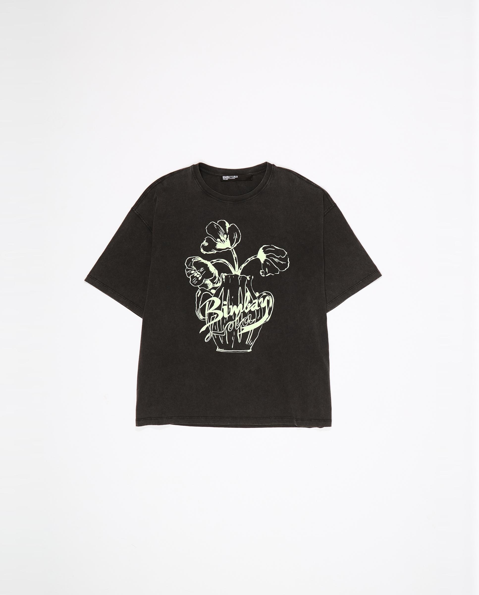 T-shirt com Logo em Relevo de Flores Preto-5