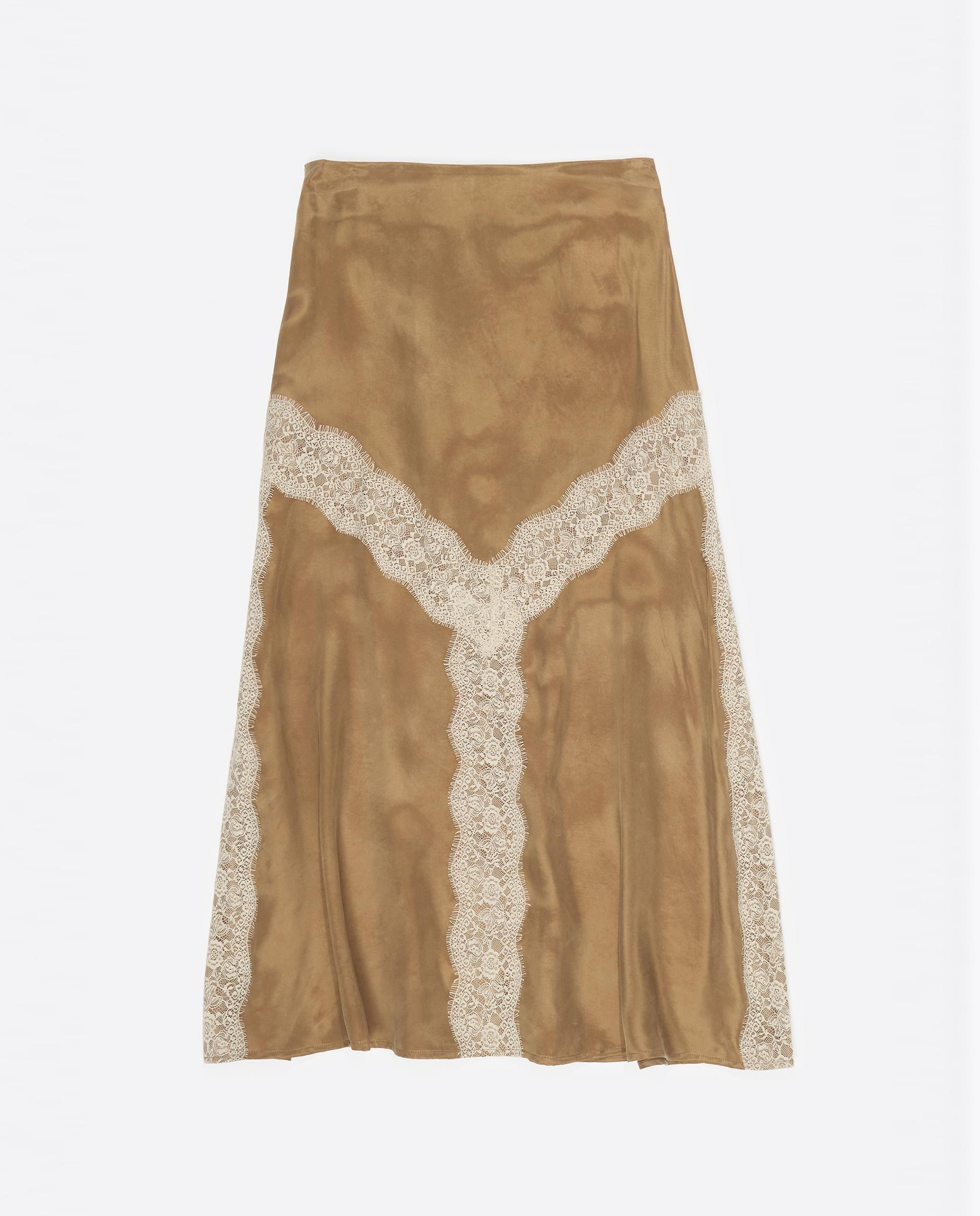 Saia Midi Linha a com Rendas Castanho-5