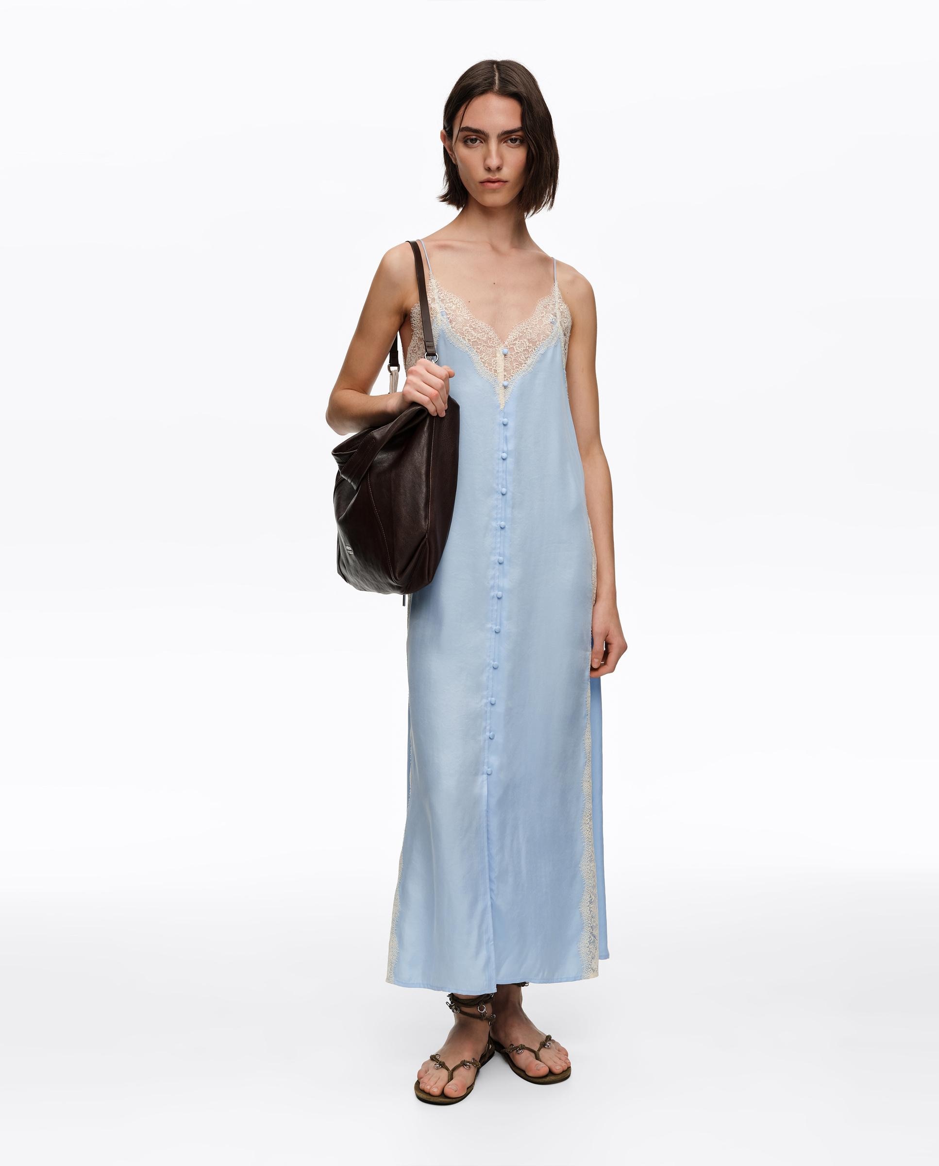 Vestido Lingerie com Rendas em Contraste Azul-claro-4