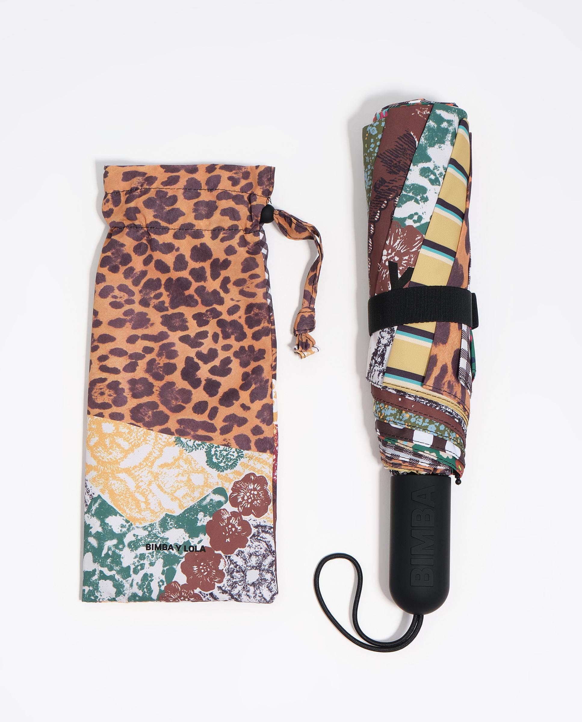 Guarda-chuva com Estampado Patchwork Castanho-3