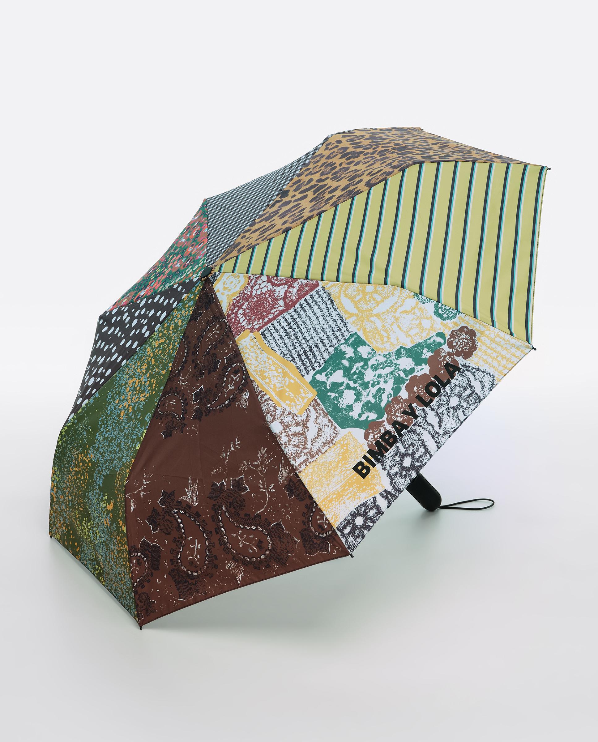 Guarda-chuva com Estampado Patchwork Castanho-4