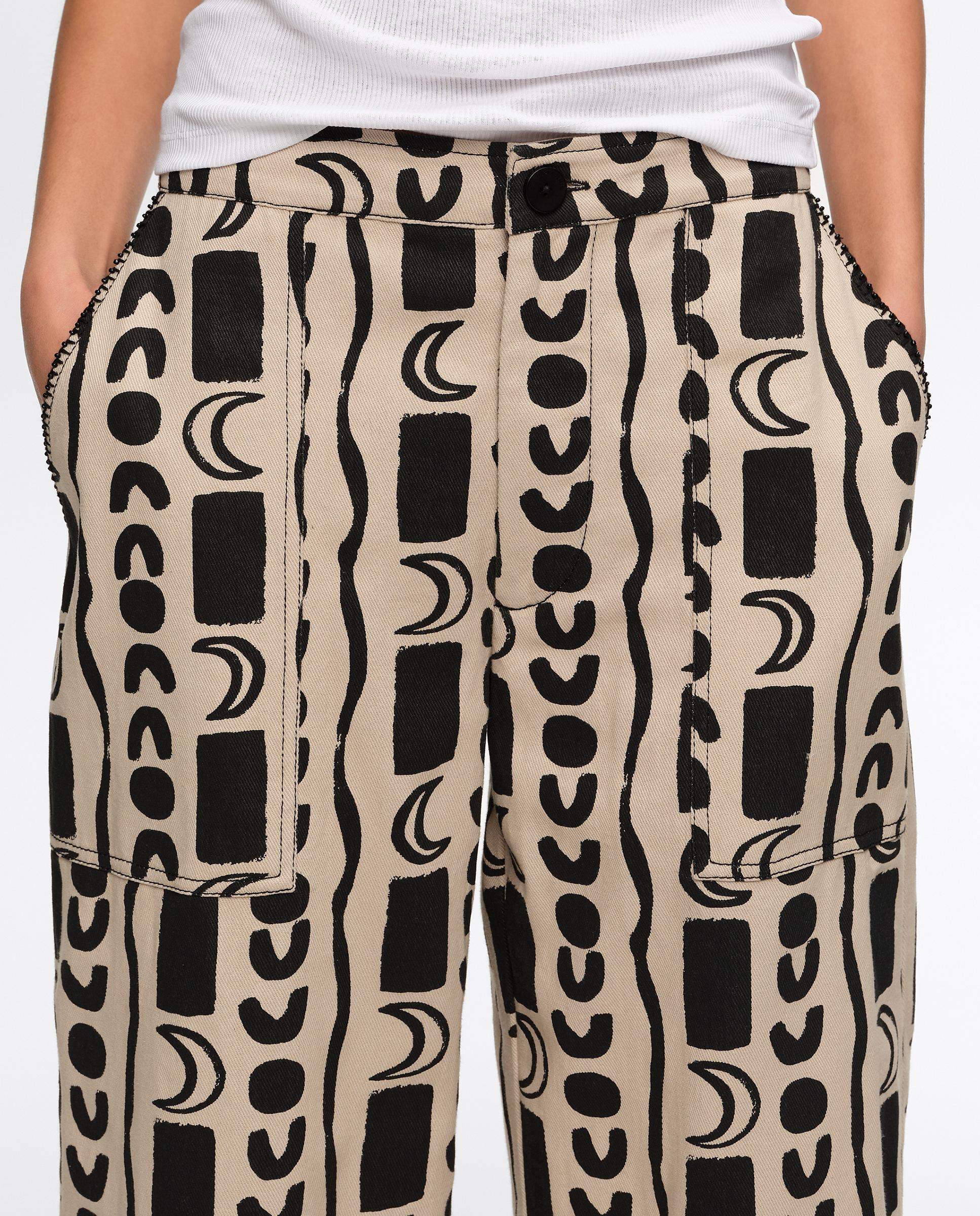 Calças Retas com Cintura Elástica Moon Stripes Branco-2