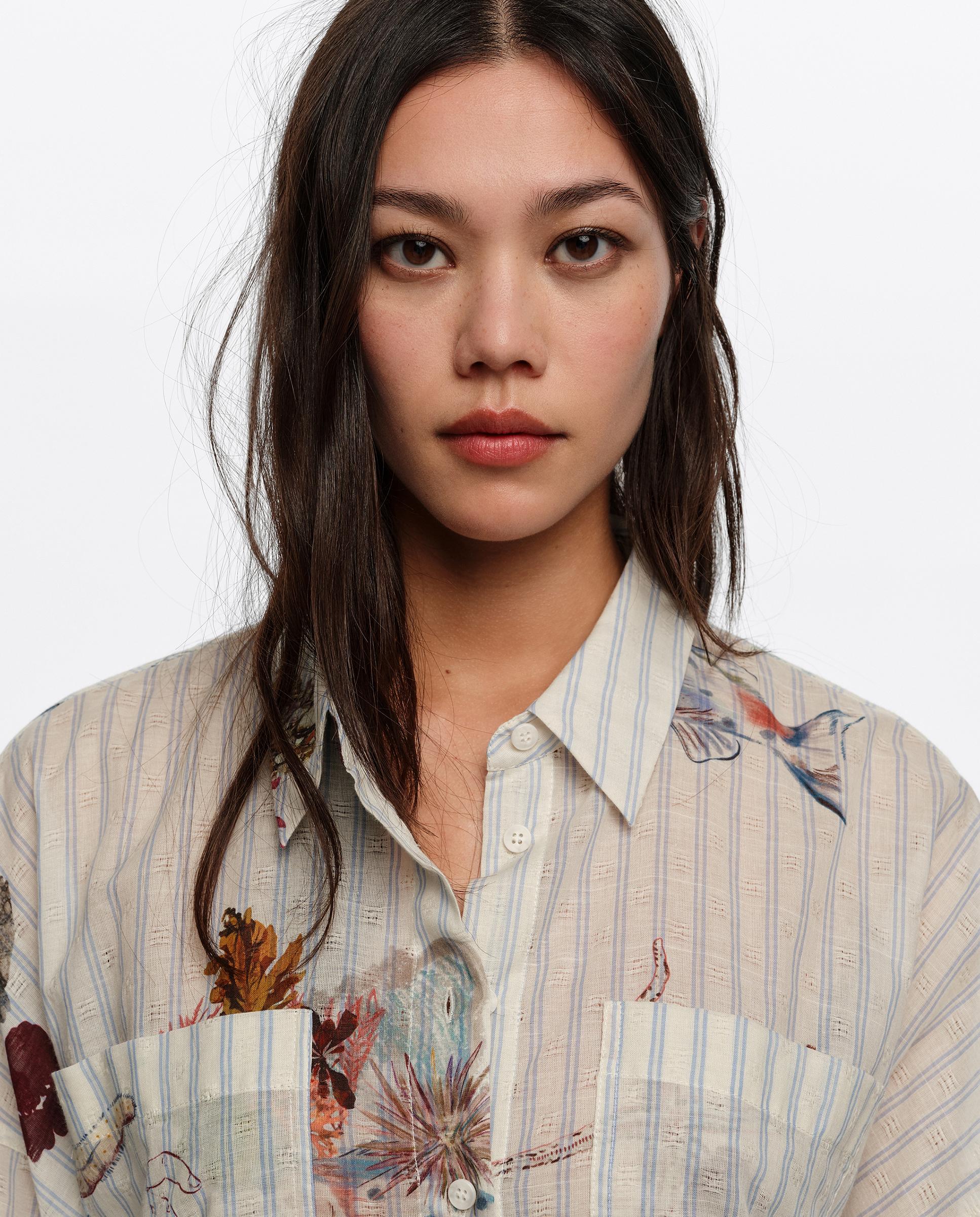 Camisa em Algodão 100% Às Riscas Cru-2