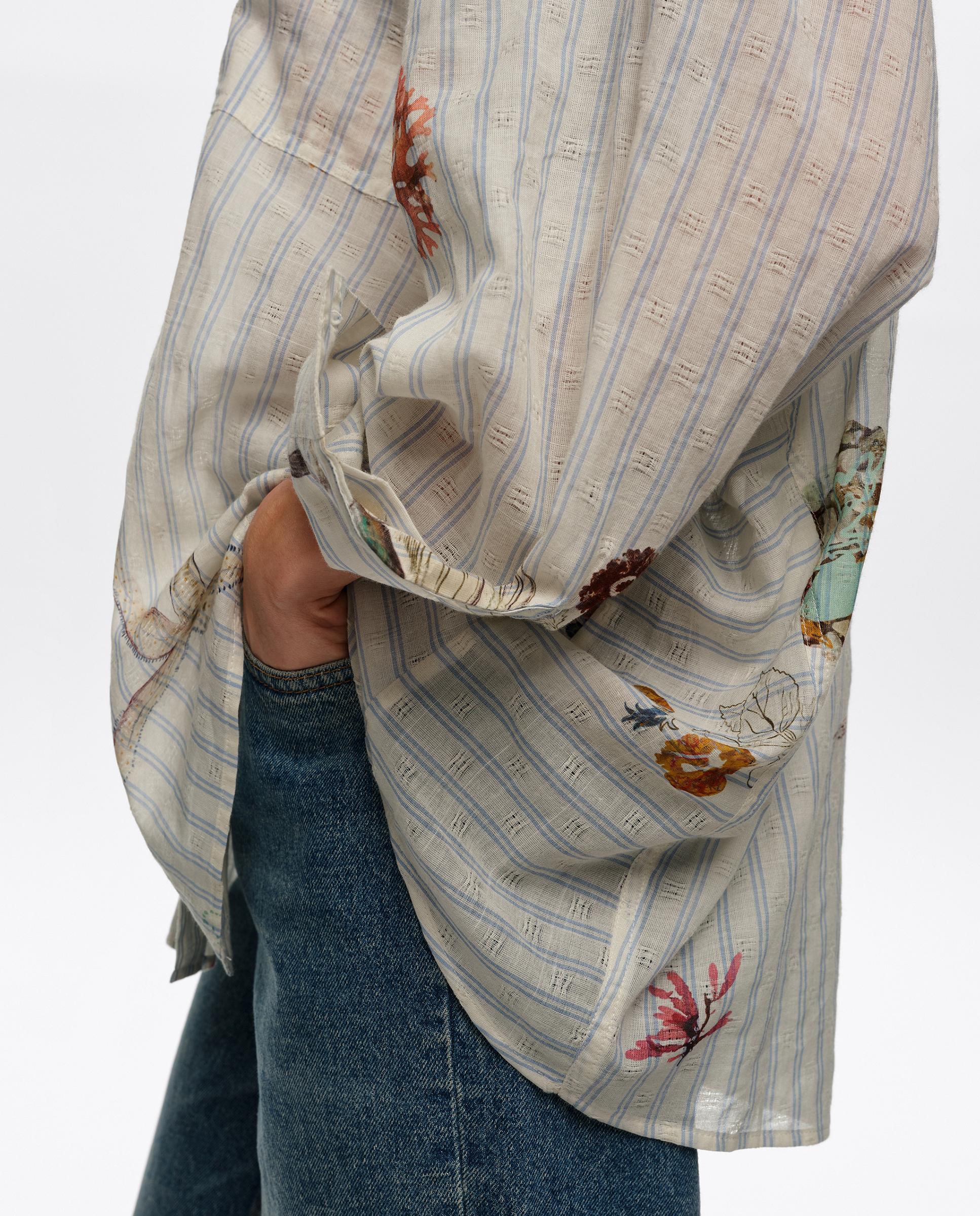 Camisa em Algodão 100% Às Riscas Cru-3