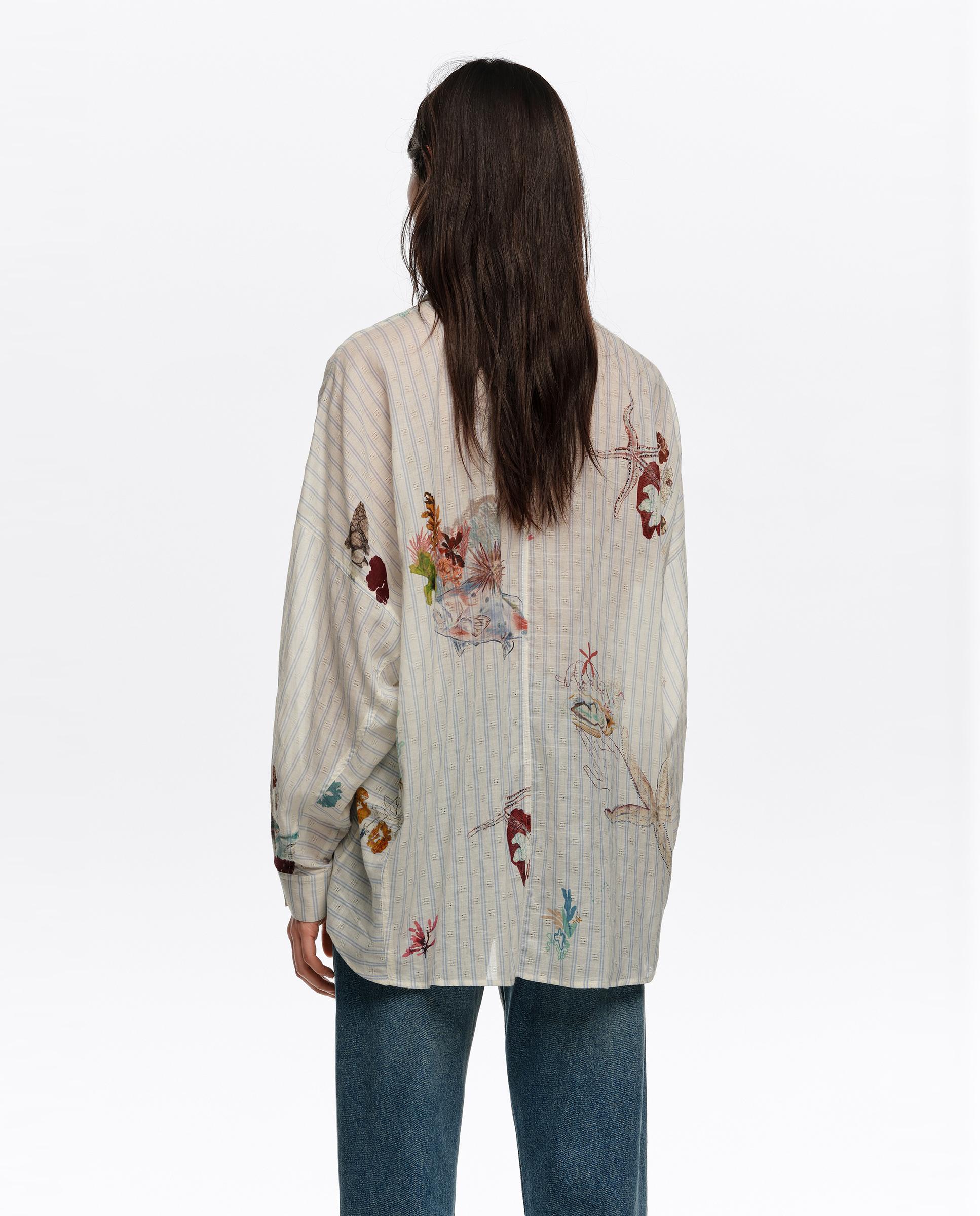 Camisa em Algodão 100% Às Riscas Cru-5