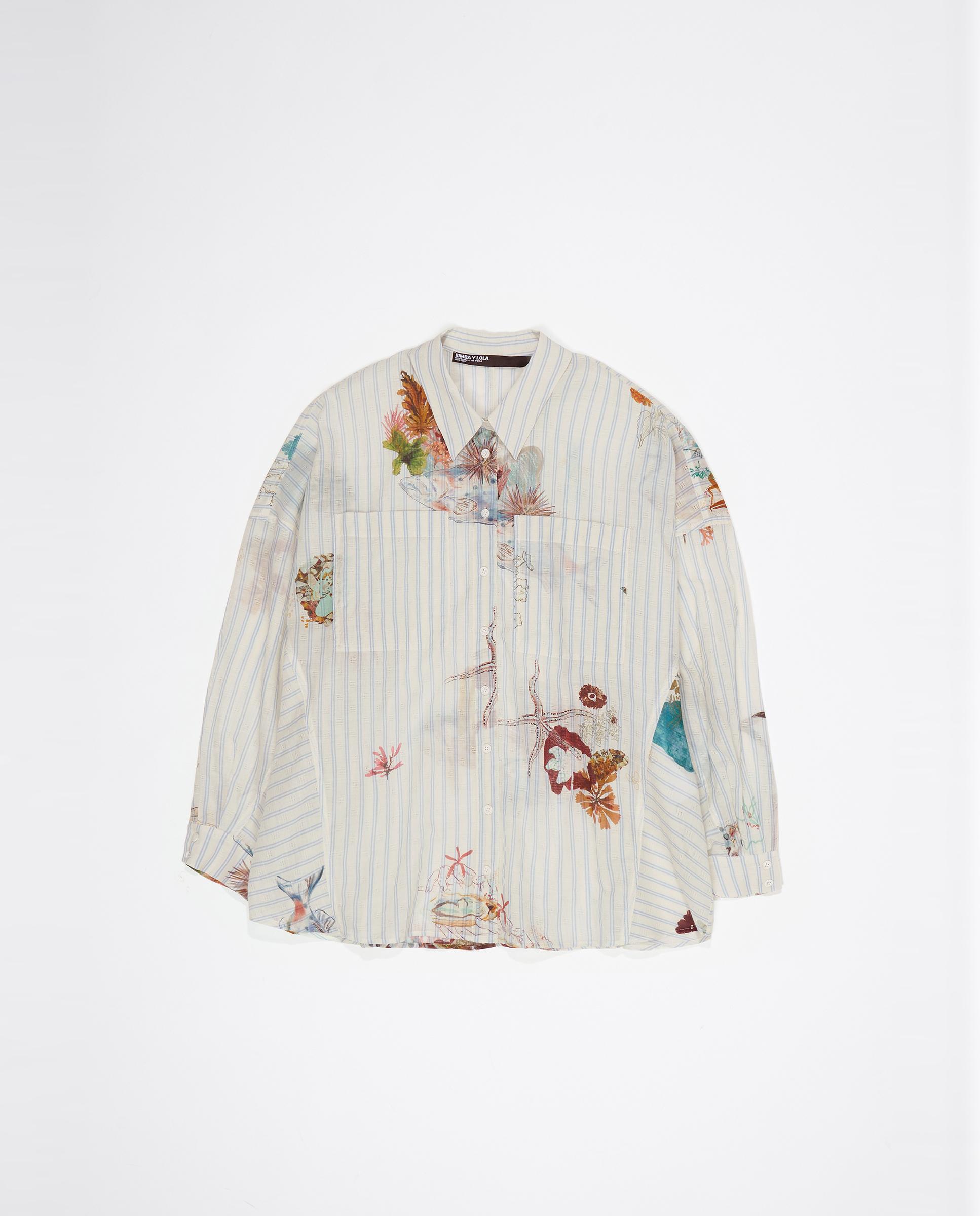 Camisa em Algodão 100% Às Riscas Cru-6