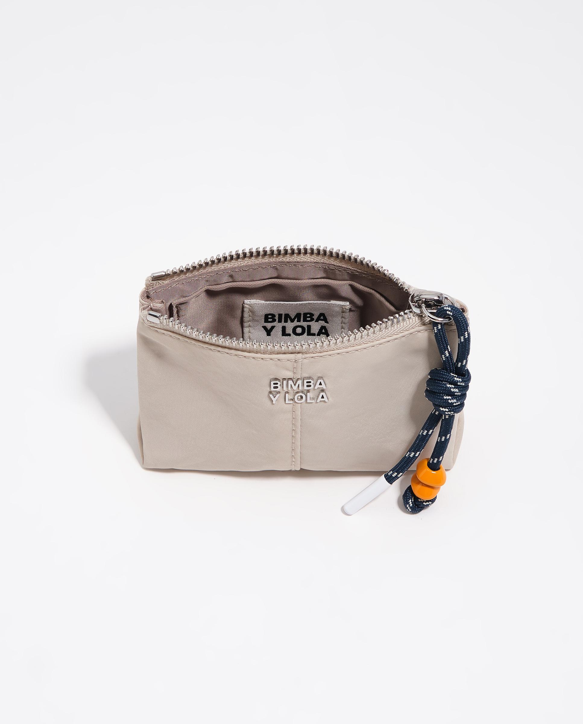 Porta-moedas em Nylon com Fecho Zip Bege-3