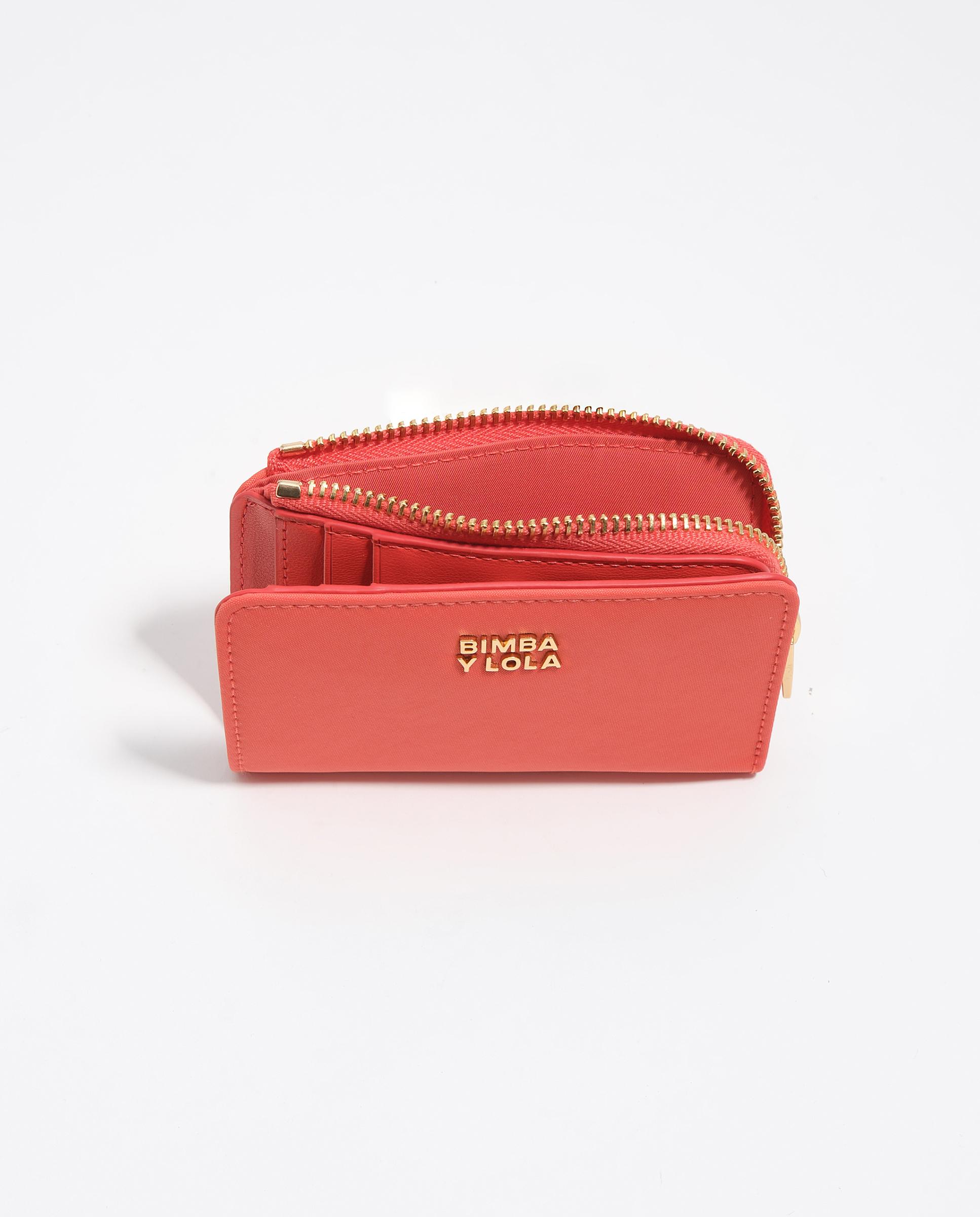 Carteira Compacta em Nylon com Fecho Zip Coral-3