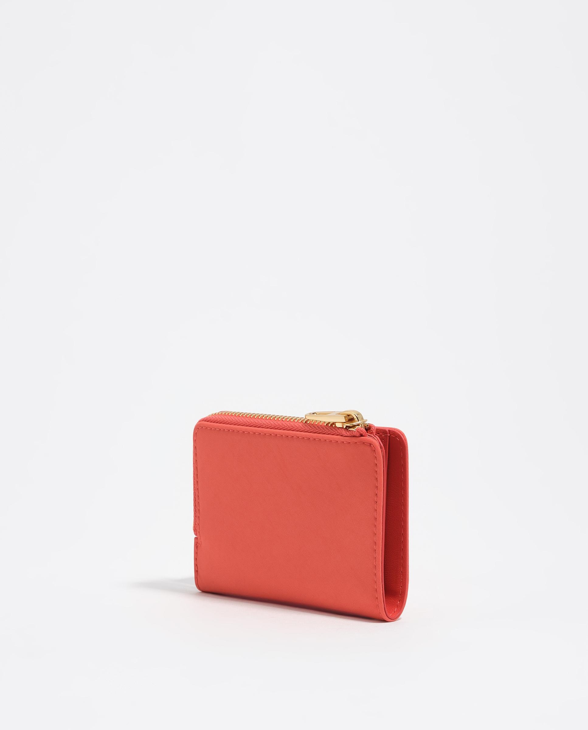 Carteira Compacta em Nylon com Fecho Zip Coral-5